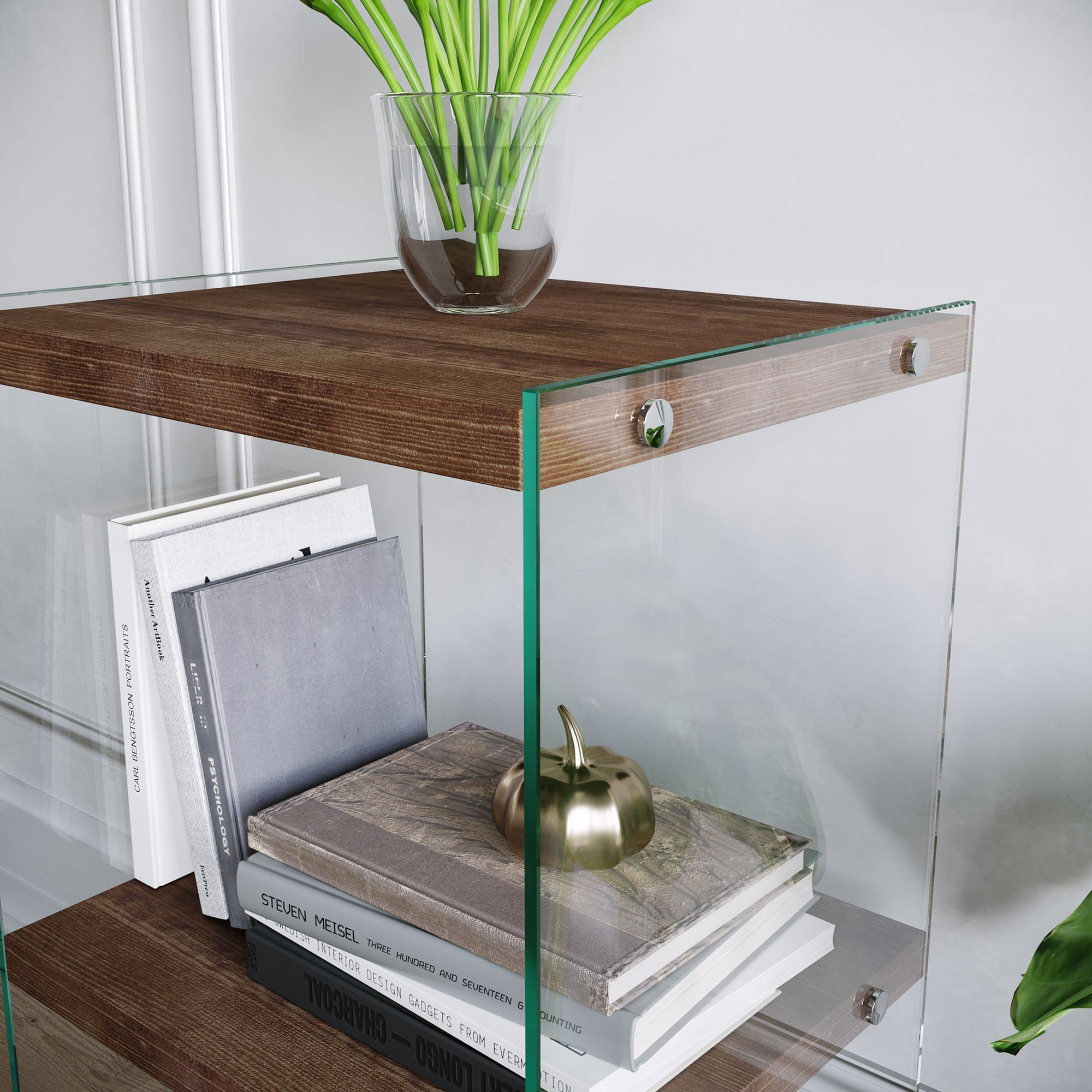 Biblioteca, Hanah Home, lemn masiv de pin, nuc, 40x35x80 cm