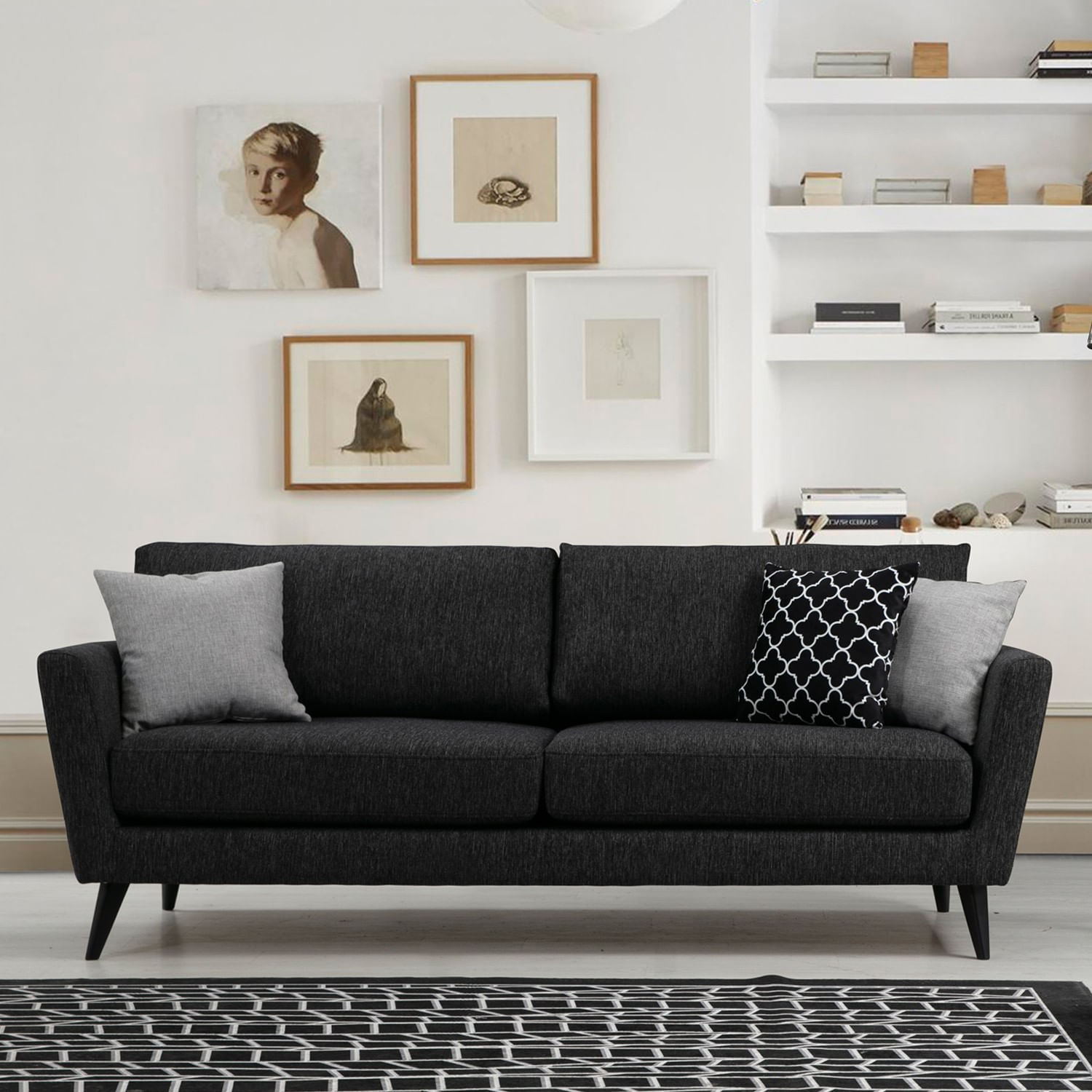 Canapea 3 locuri, Atelier Del Sofa, lemn fag si pal, gri inchis, 215x94x88 cm — imaginea 2