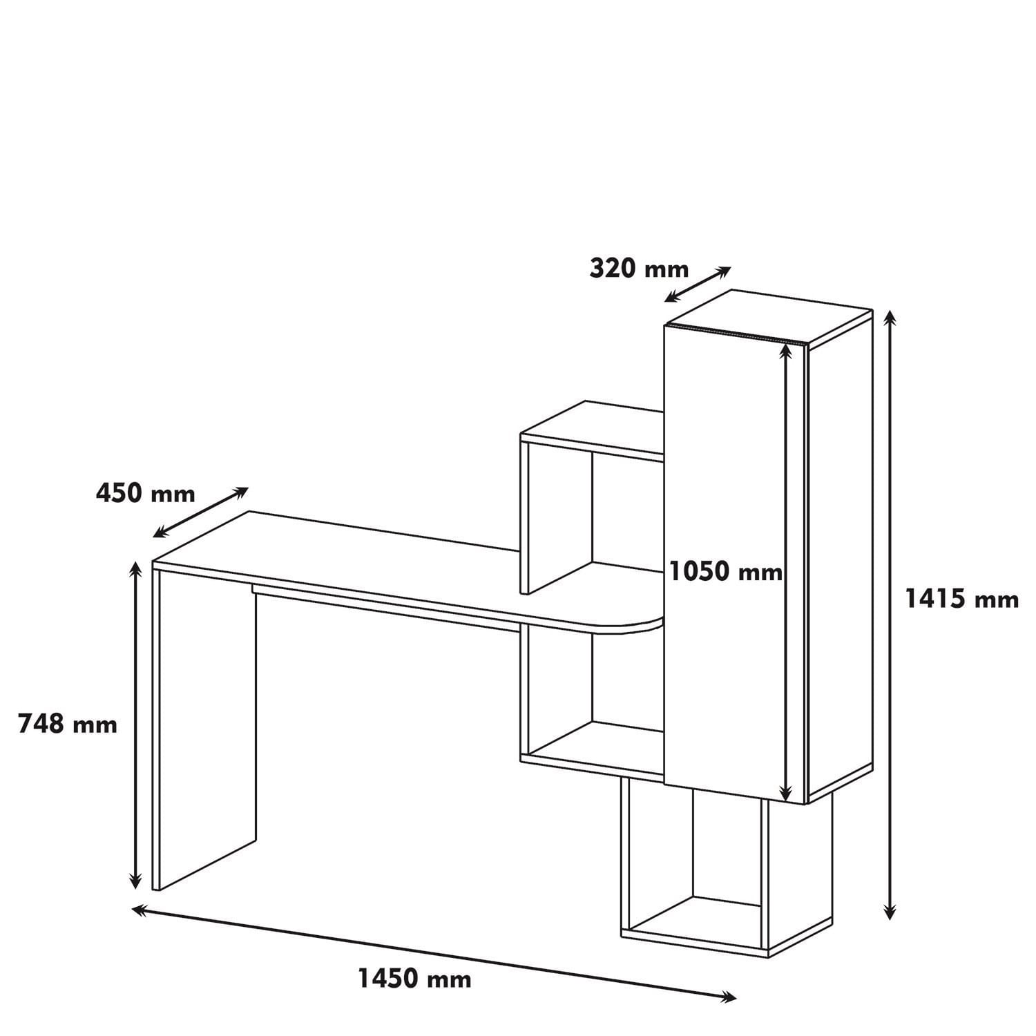 Birou de studiu, Hanah Home, pal melaminat, nuc si alb, 145x45x74.8 cm