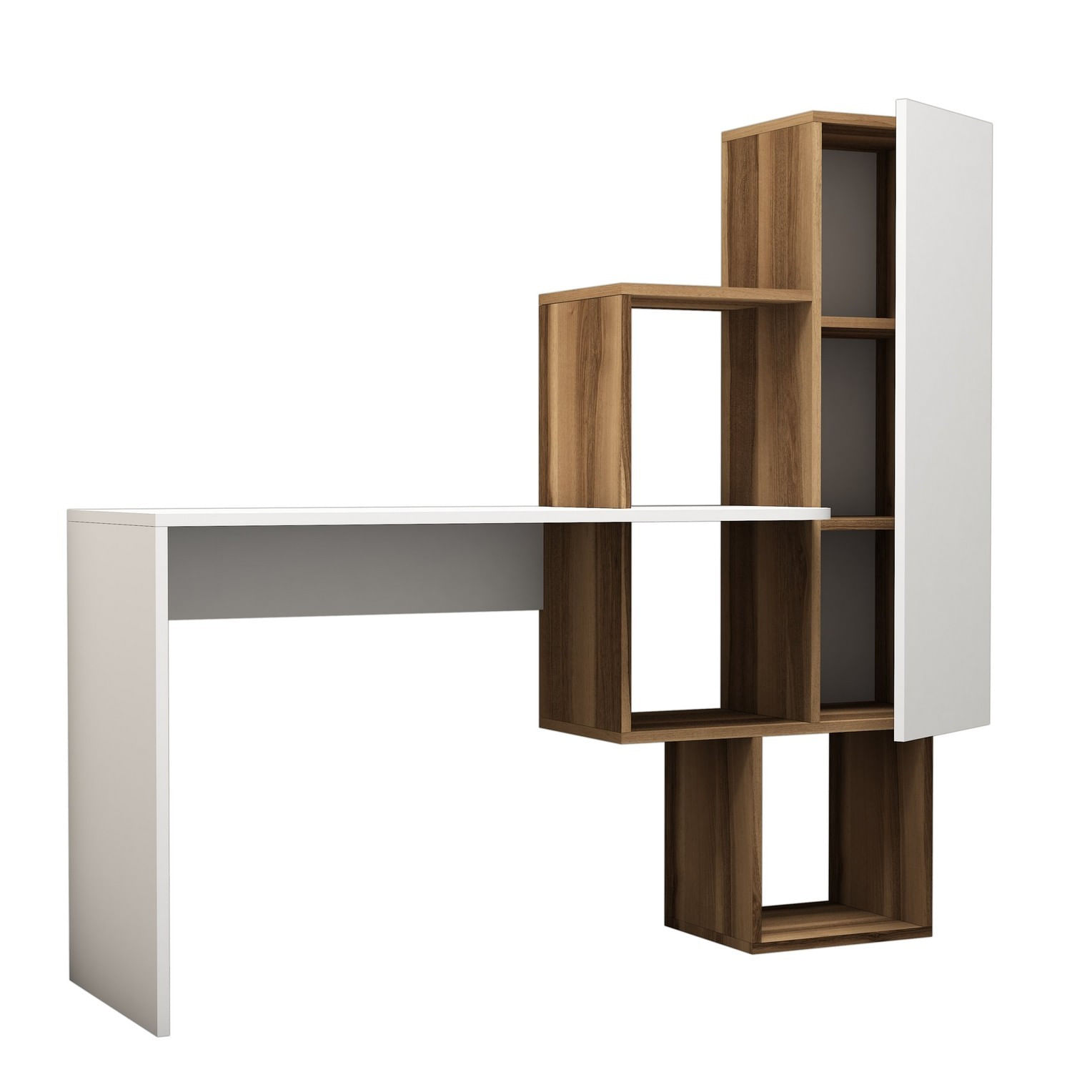 Birou de studiu, Hanah Home, pal melaminat, nuc si alb, 145x45x74.8 cm — imaginea 3