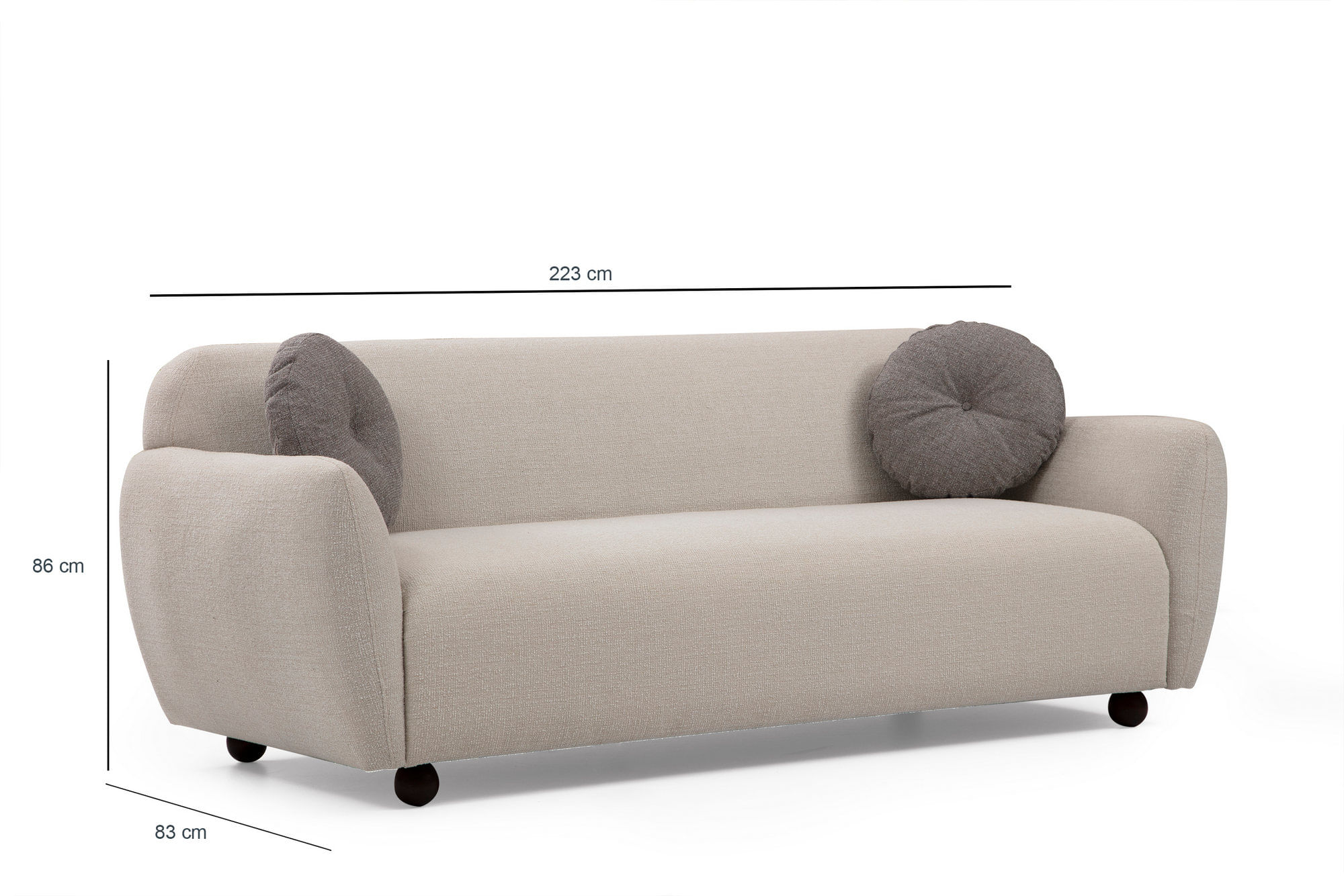 Canapea 3 locuri, Hanah Home, lemn fag si pal, crem, 223x83x86 cm — imaginea 2