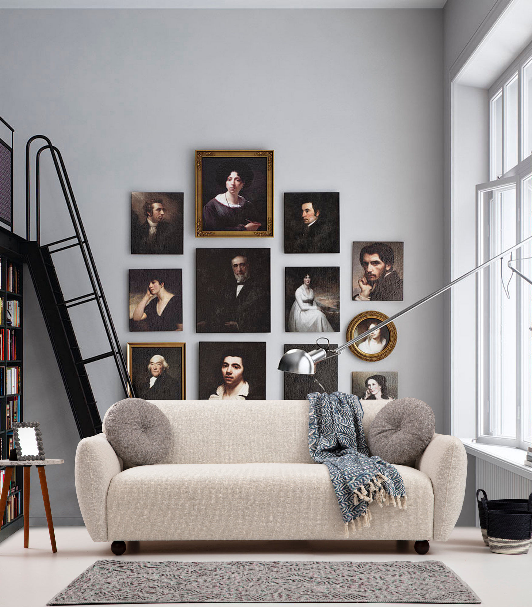Canapea 3 locuri, Hanah Home, lemn fag si pal, crem, 223x83x86 cm — imaginea 5