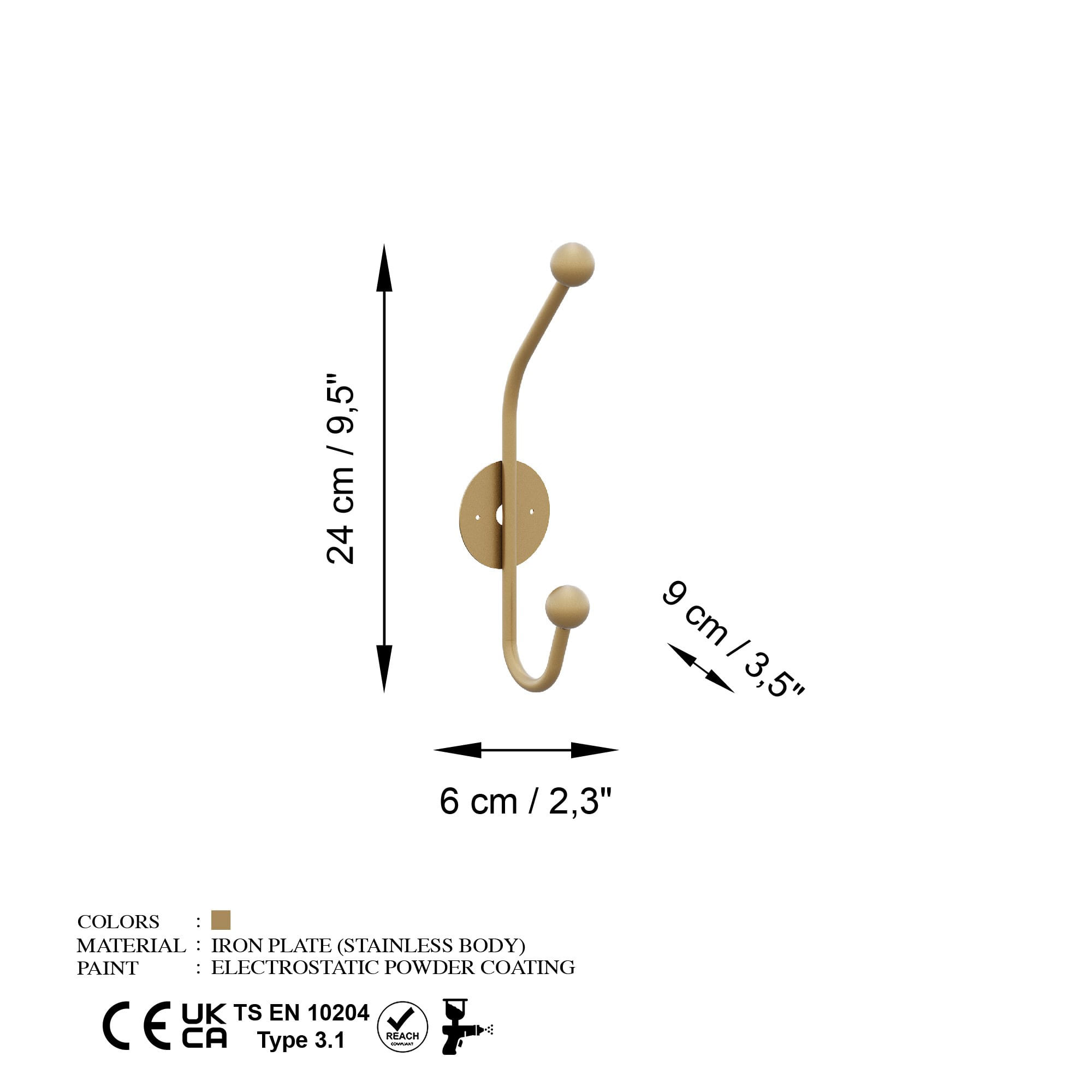 Carlig de perete, Wallxpert, metal, auriu, 6x9x24 cm — imaginea 4