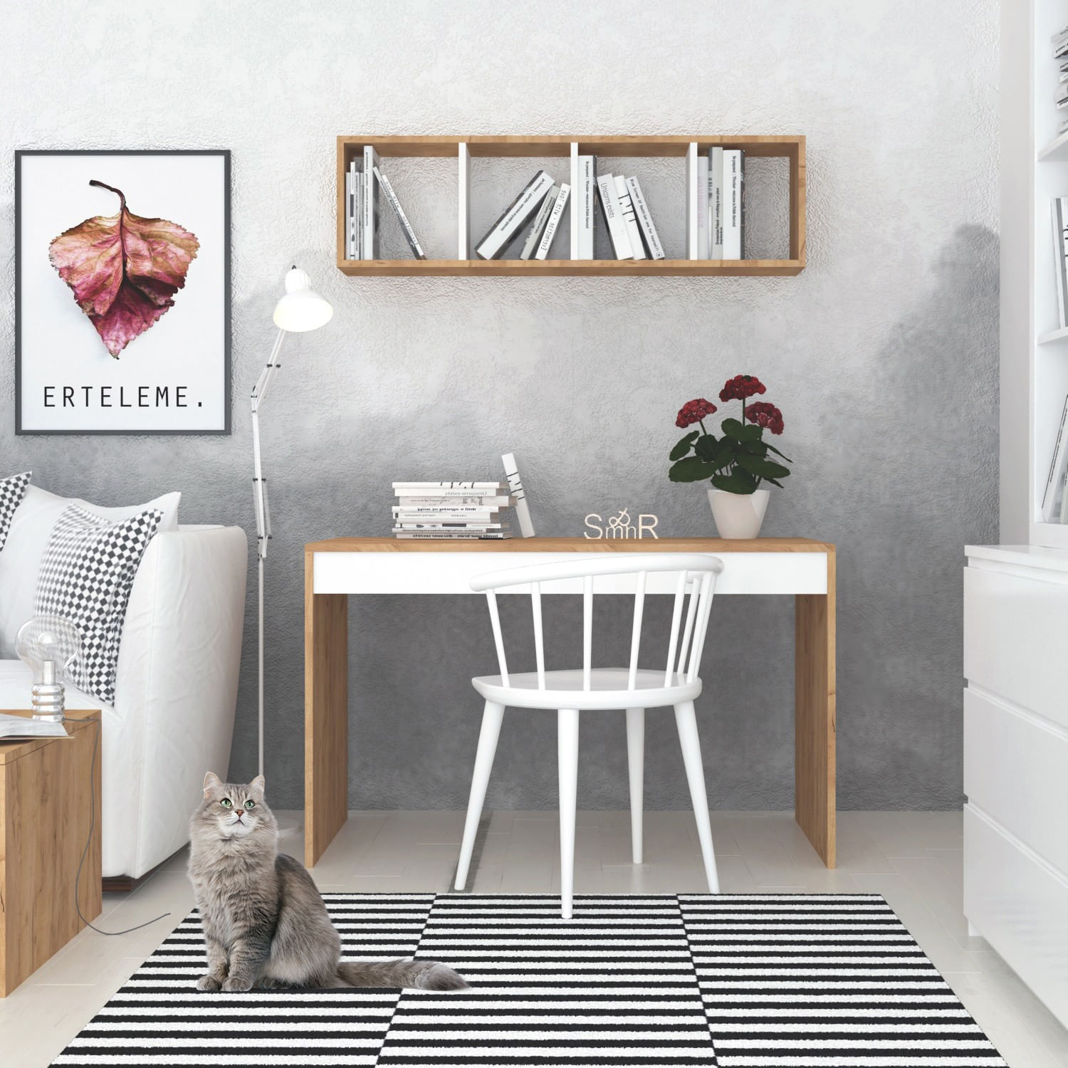 Birou de studiu, Hanah Home, pal melaminat, stejar, 120x60x74 cm, 811MDD3811 — imaginea 2