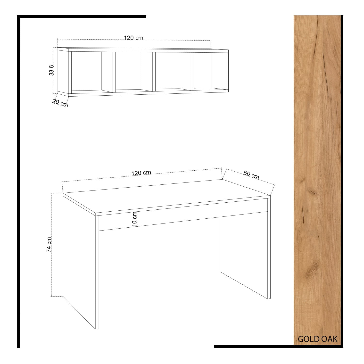Birou de studiu, Hanah Home, pal melaminat, stejar, 120x60x74 cm, 811MDD3811 — imaginea 4