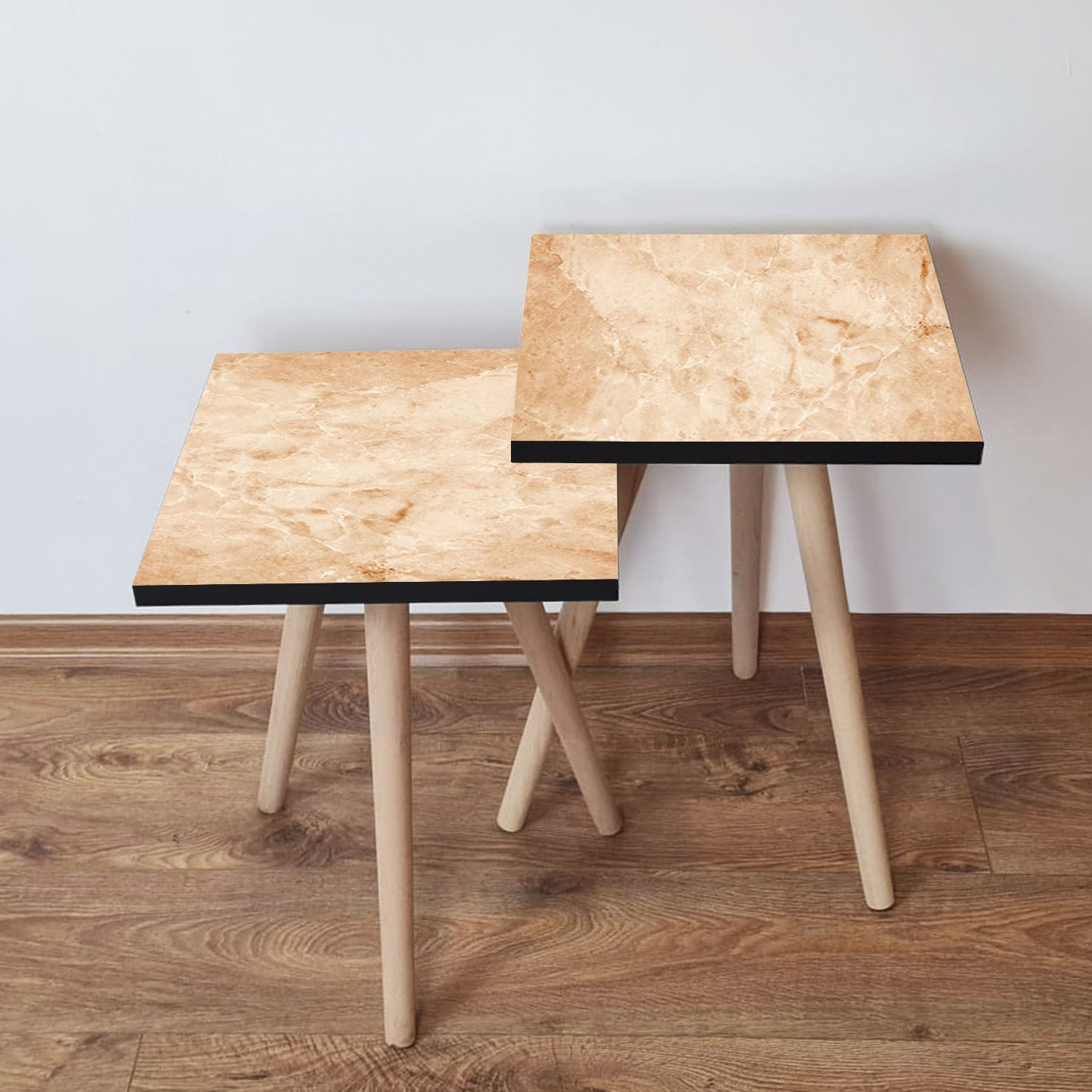 Set masute de cafea, Hanah Home, mdf, bej, 35x35x47 cm, 2 piese, 481LNA2486