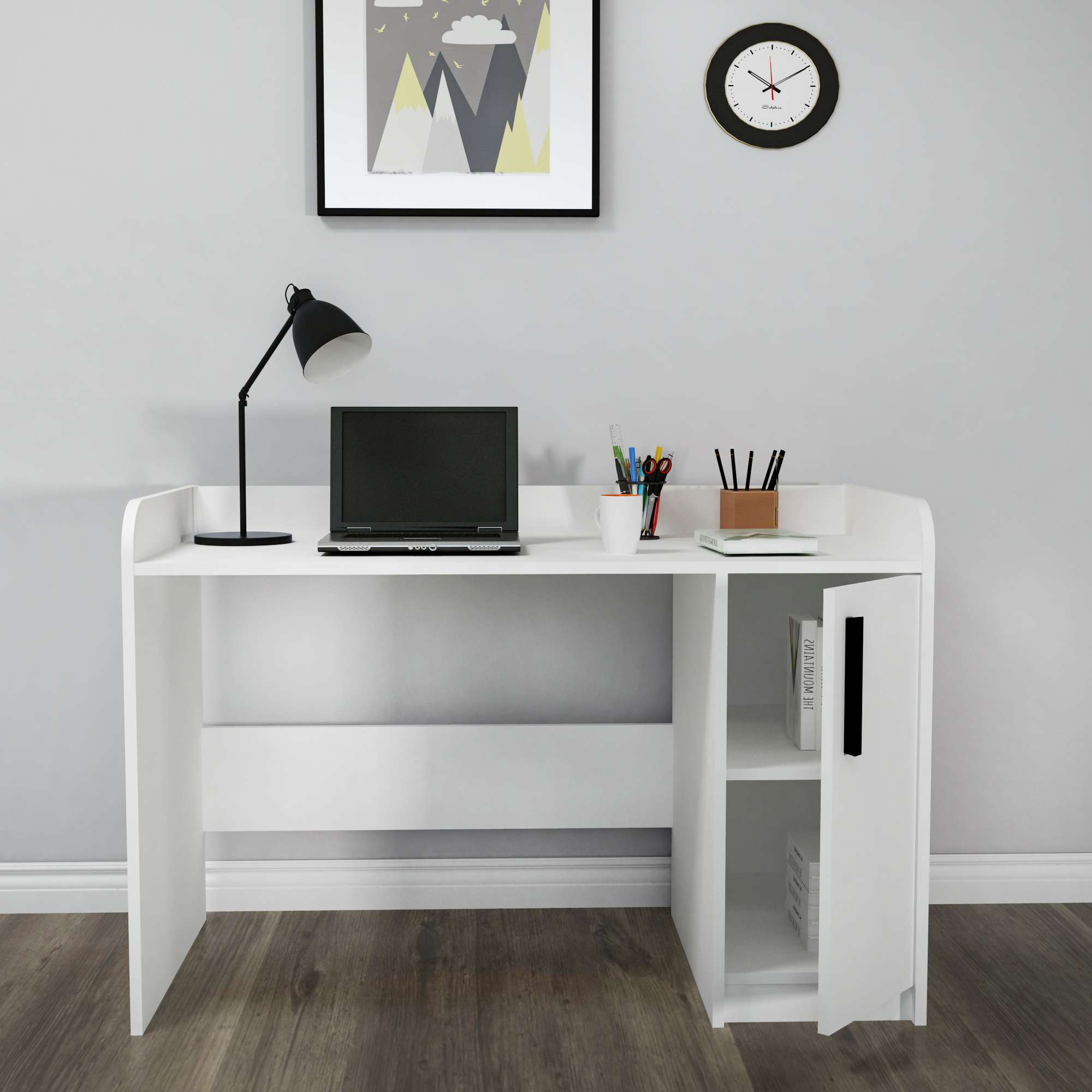 Birou de studiu, Hanah Home, pal melaminat, alb, 123.6x60x83 cm