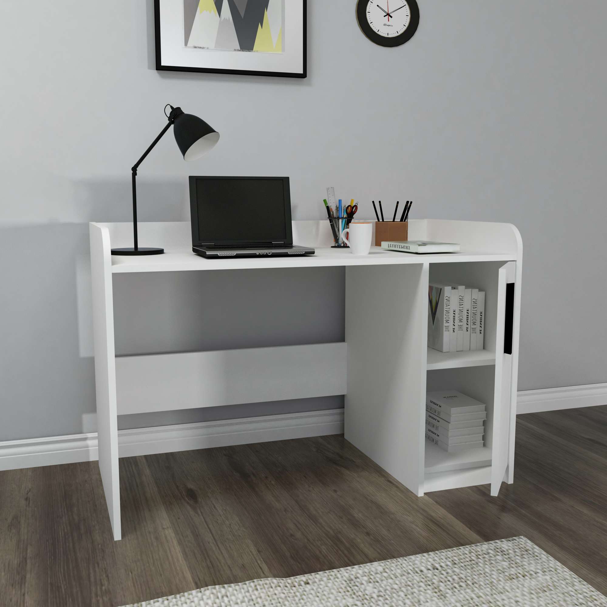Birou de studiu, Hanah Home, pal melaminat, alb, 123.6x60x83 cm — imaginea 7