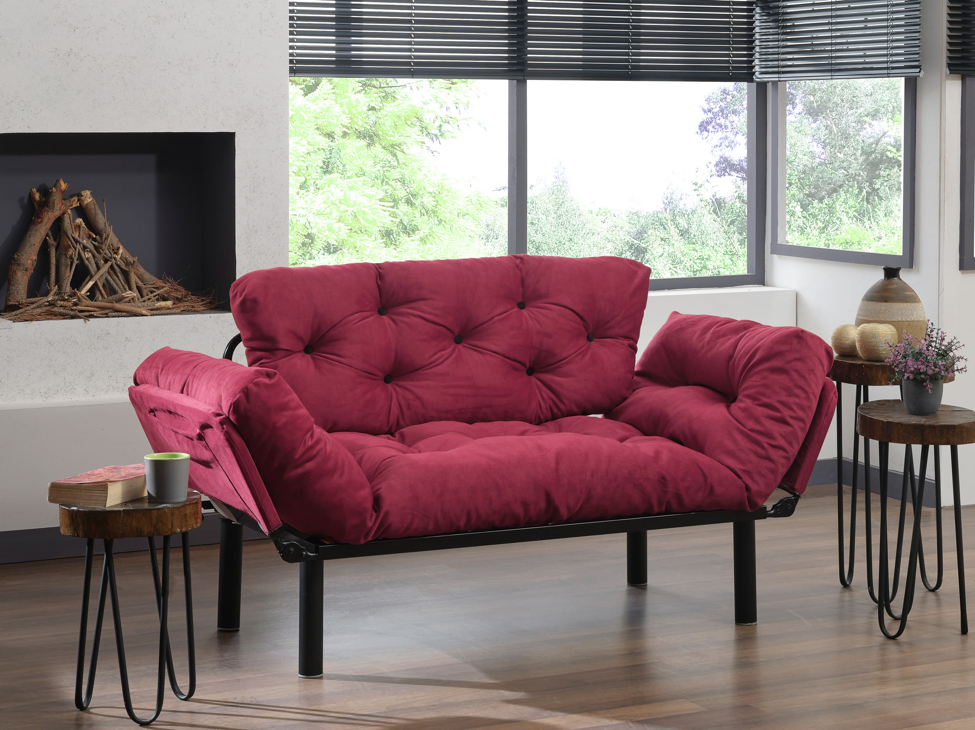 Canapea extensibila, Hanah Home, metal, maro, 155x80x70 cm — imaginea 6