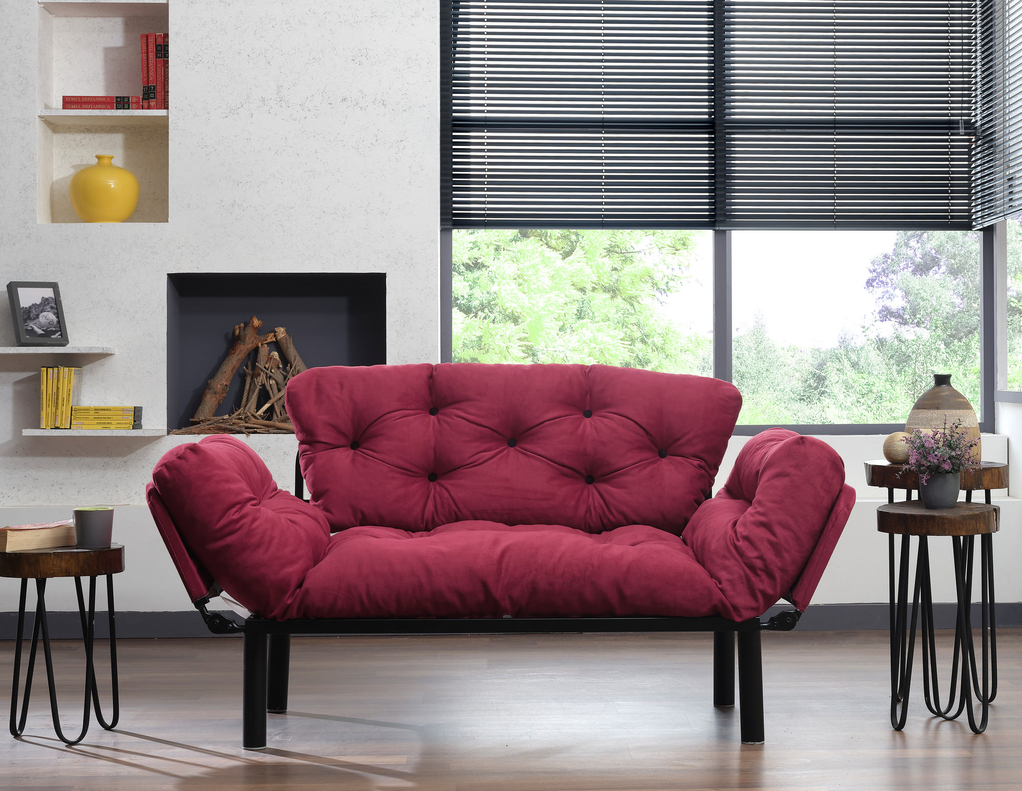Canapea extensibila, Hanah Home, metal, maro, 155x80x70 cm — imaginea 7