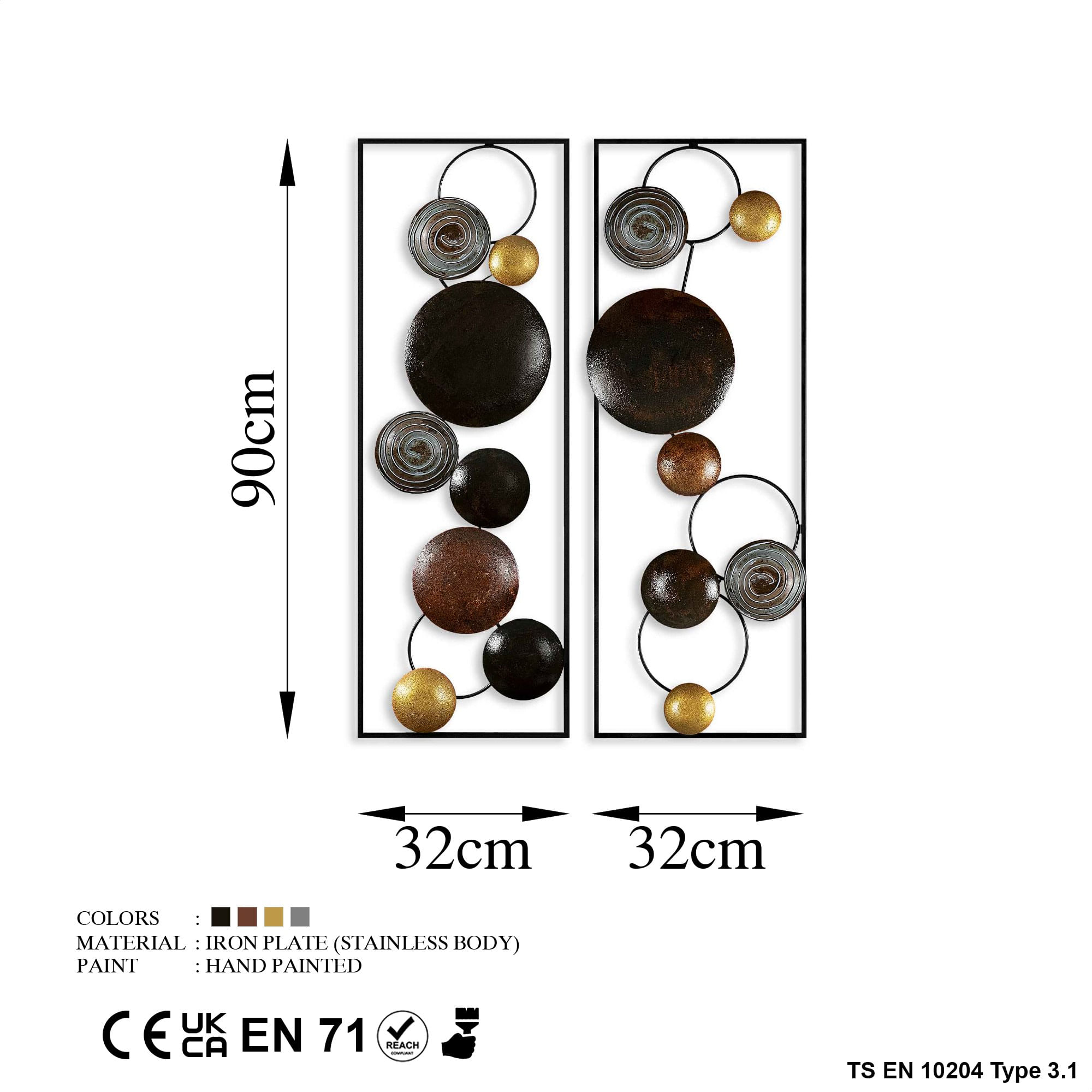 Accesoriu decorativ de perete, Wallxpert, metal, multicolor, 32x92x4 cm, 891TNL2399