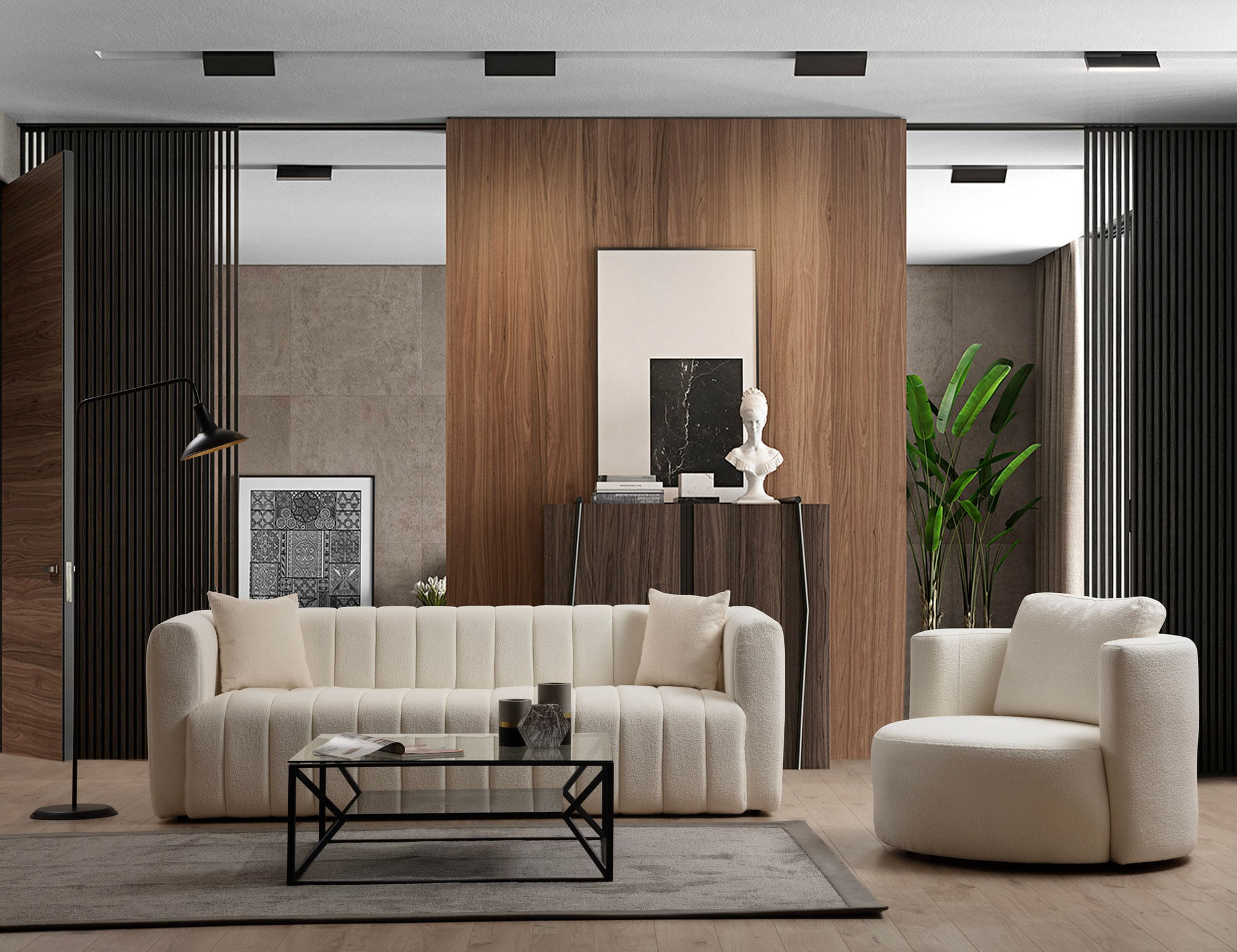 Canapea 3 locuri, Hanah Home, lemn fag si pal, crem, 225x90x75 cm — imaginea 2