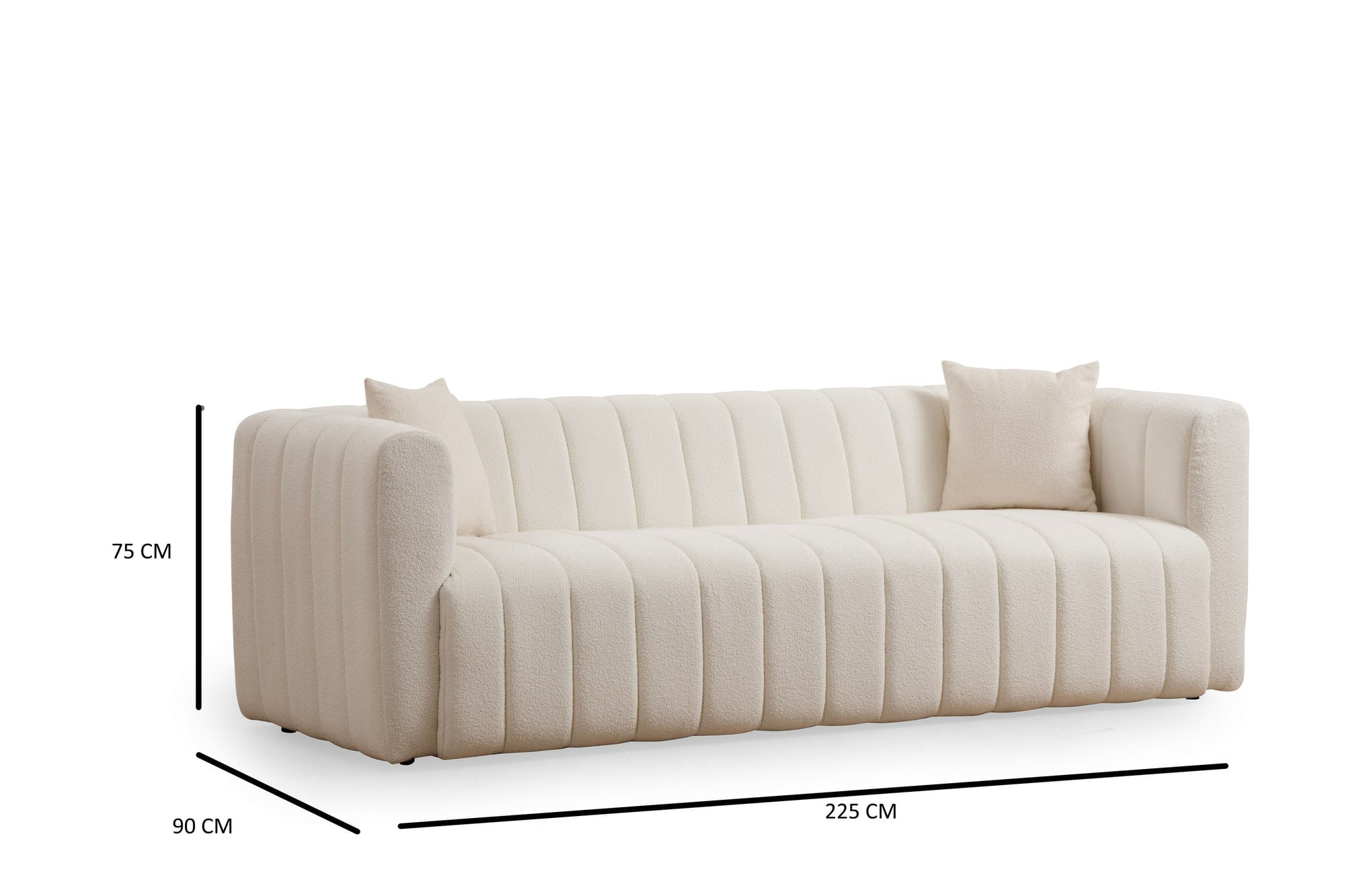 Canapea 3 locuri, Hanah Home, lemn fag si pal, crem, 225x90x75 cm — imaginea 3