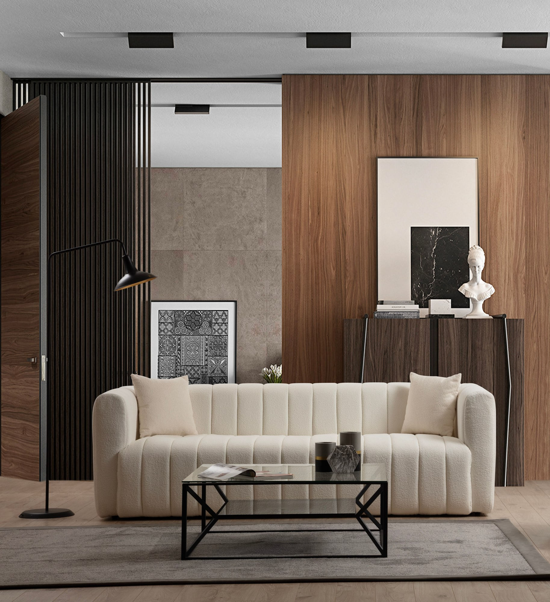 Canapea 3 locuri, Hanah Home, lemn fag si pal, crem, 225x90x75 cm — imaginea 4