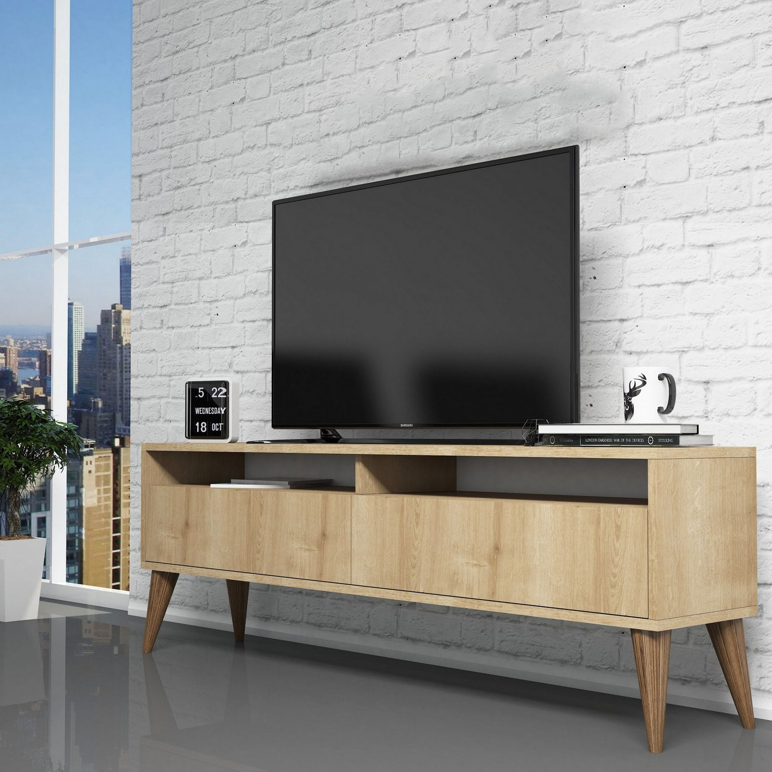 Comoda tv, Hanah Home, pal melaminat, stejar, 150x50x30 cm, 845HCT5510