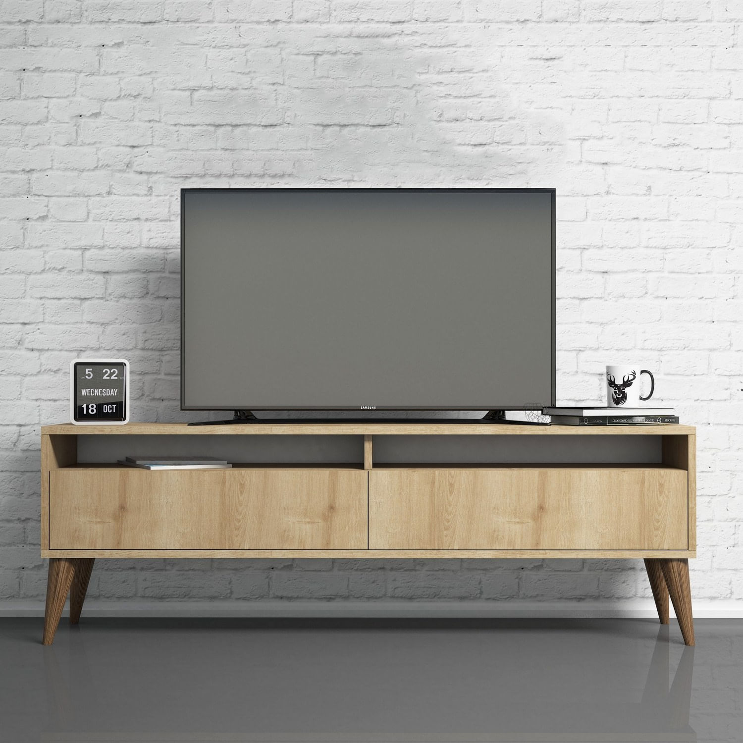 Comoda tv, Hanah Home, pal melaminat, stejar, 150x50x30 cm, 845HCT5510 — imaginea 3