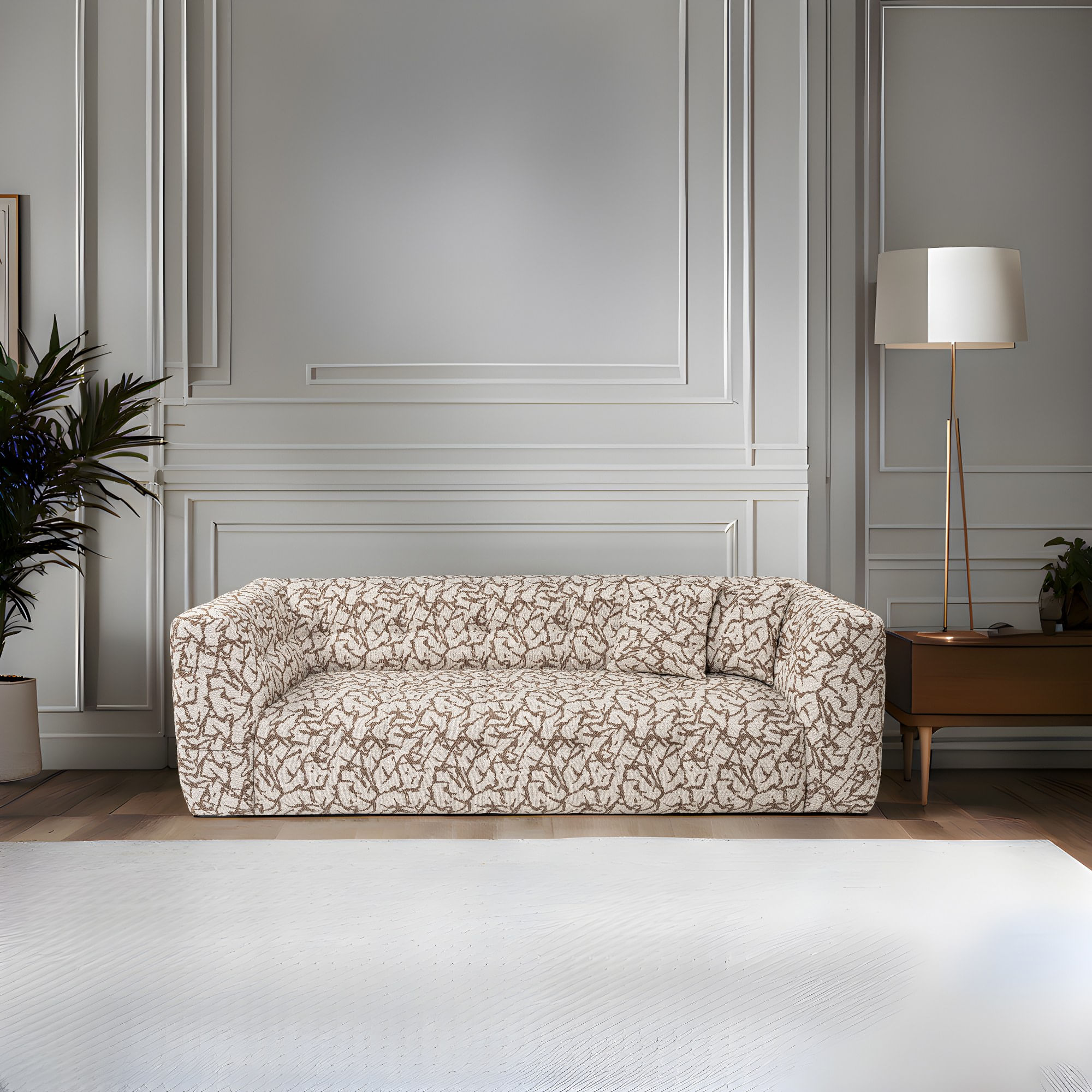 Canapea 3 locuri, Hanah Home, lemn fag si pal, cafeniu, 235x100x72 cm