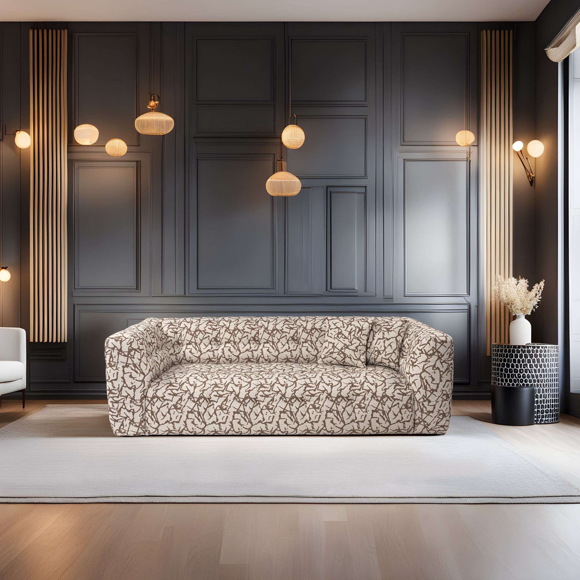 Canapea 3 locuri, Hanah Home, lemn fag si pal, cafeniu, 235x100x72 cm — imaginea 9