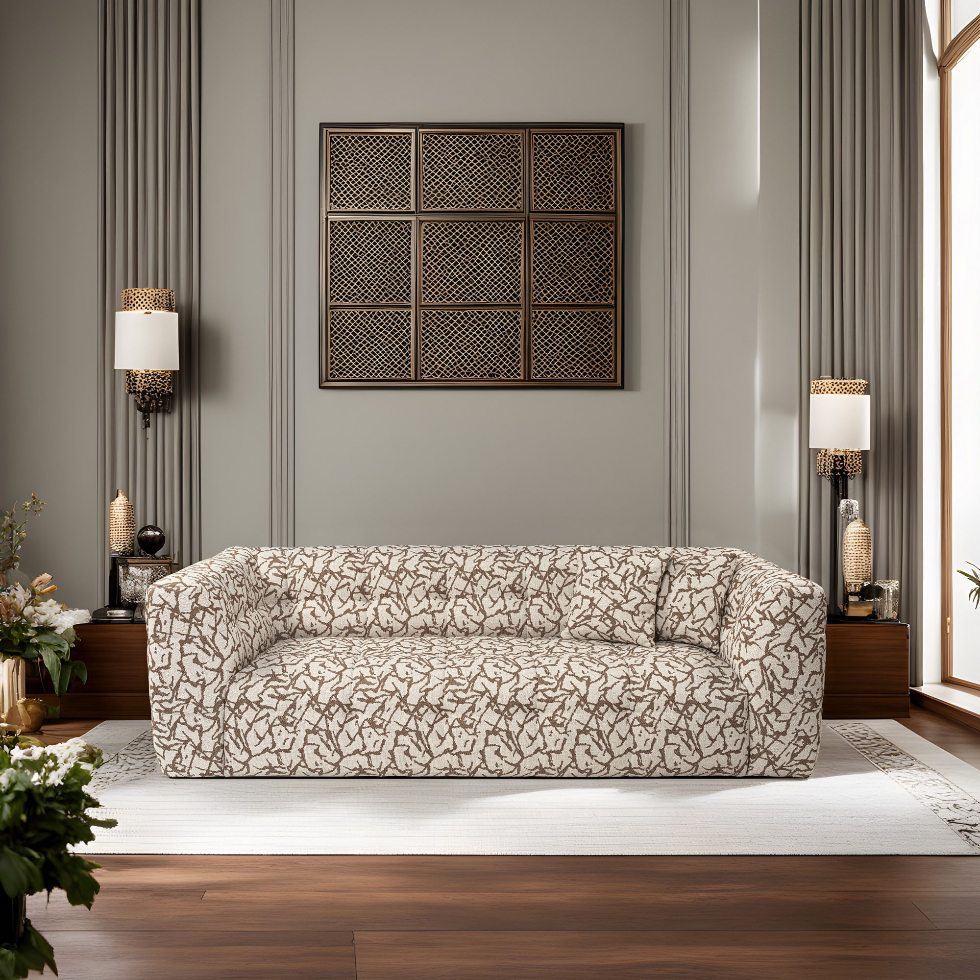 Canapea 3 locuri, Hanah Home, lemn fag si pal, cafeniu, 235x100x72 cm — imaginea 14