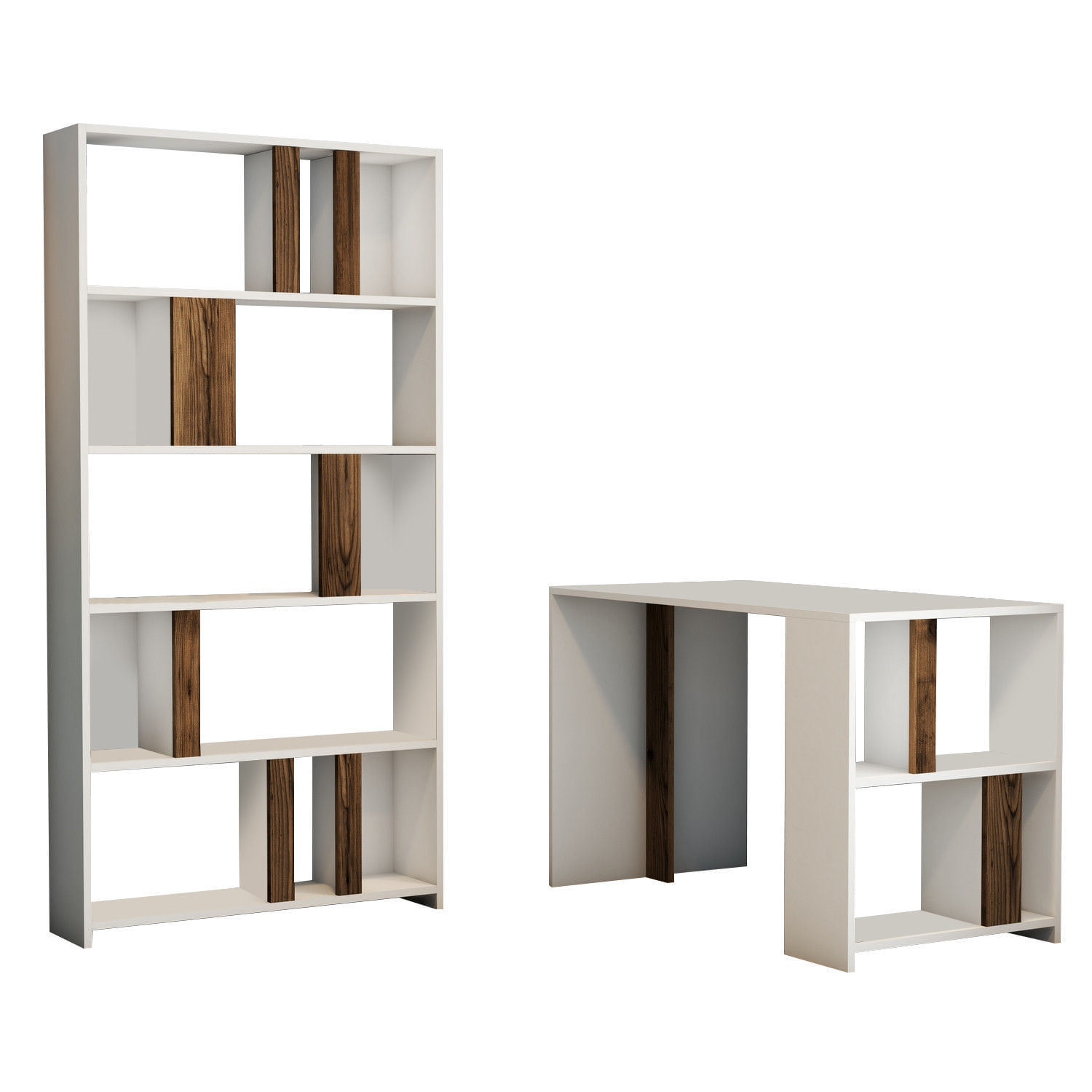 Birou cu rafturi, Hanah Home, pal melaminat, alb si nuc, 120x60x75.4 cm — imaginea 3