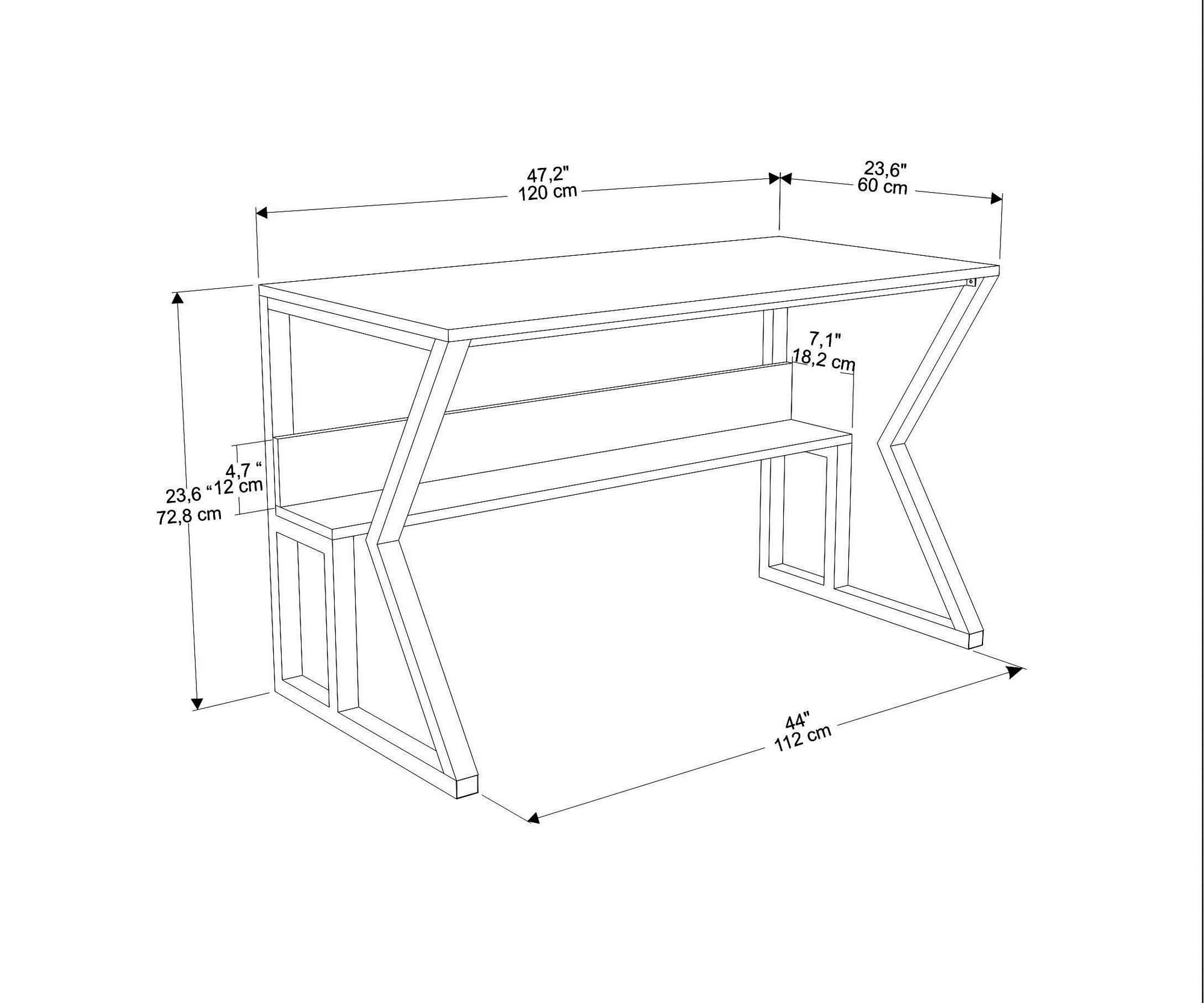 Birou de studiu, Hanah Home, pal melaminat, negru alb, 120x60x72.8 cm — imaginea 5