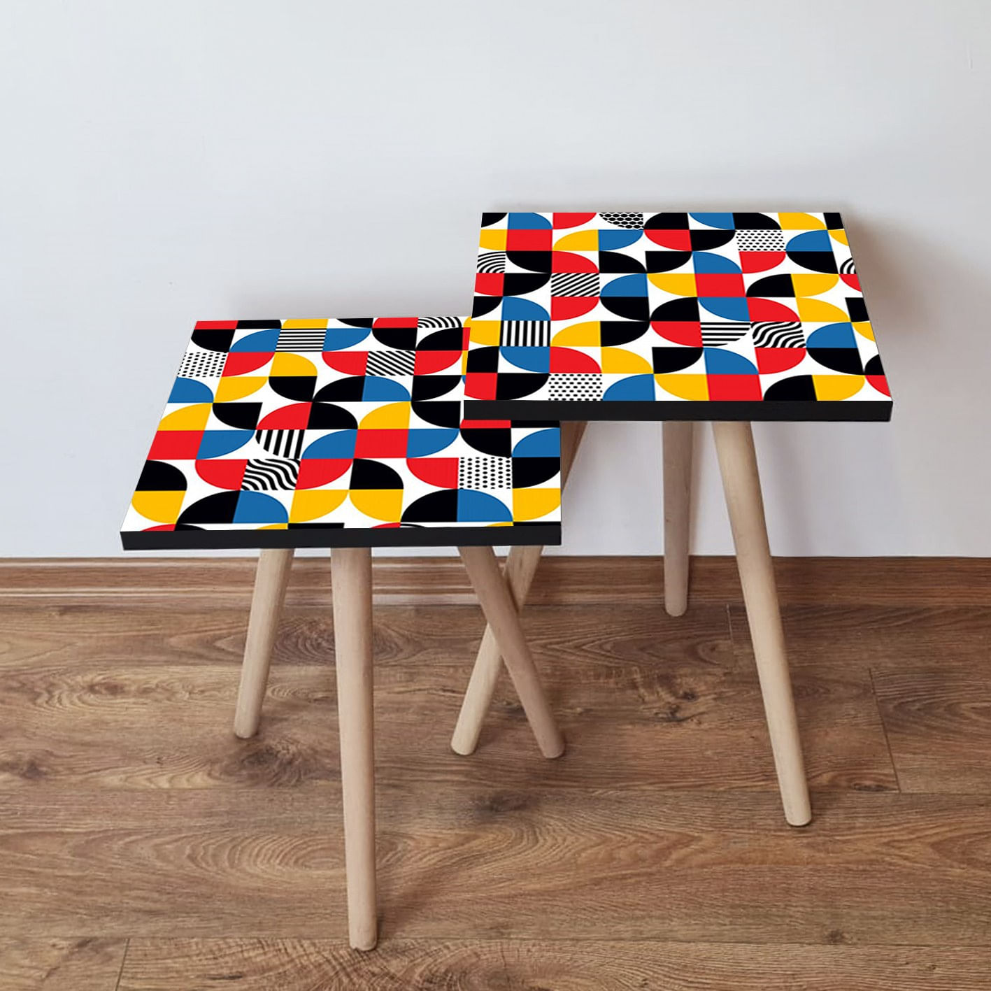 Set masute de cafea, Hanah Home, mdf, multicolor, 35x35x47 cm, picioare lemn fag, 481LNA2511