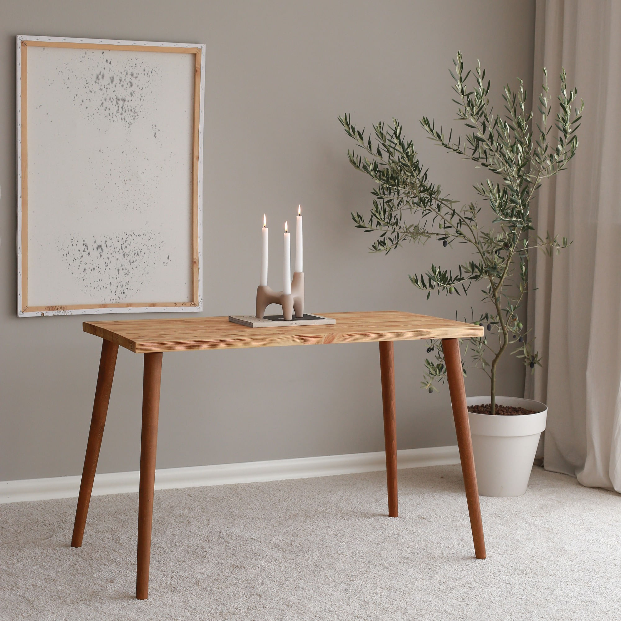 Birou de studiu, Hanah Home, lemn masiv de pin, stejar, 110x60x73 cm — imaginea 6