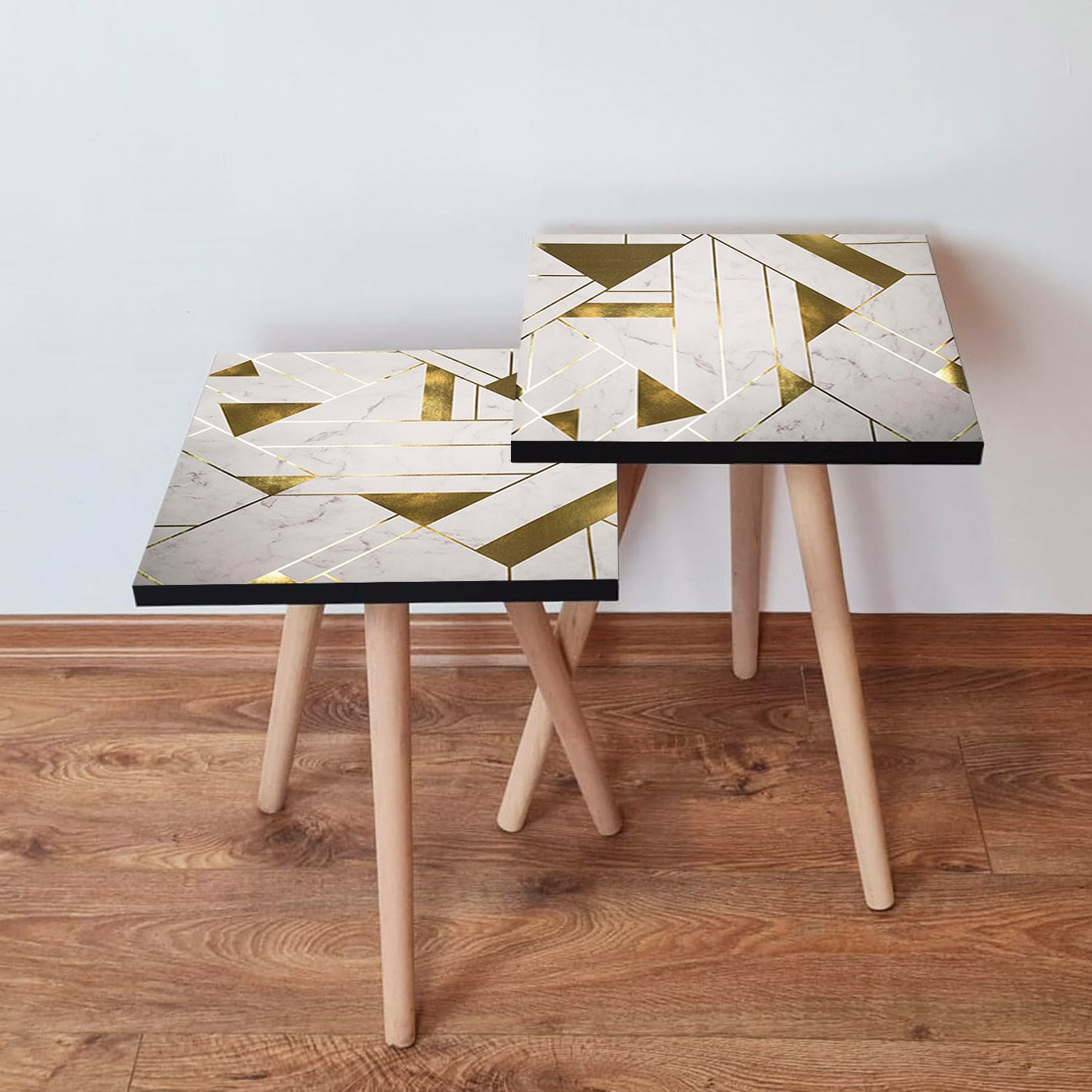 Set masute de cafea, Hanah Home, mdf, alb auriu, 35x35x47 cm, 481LNA2461
