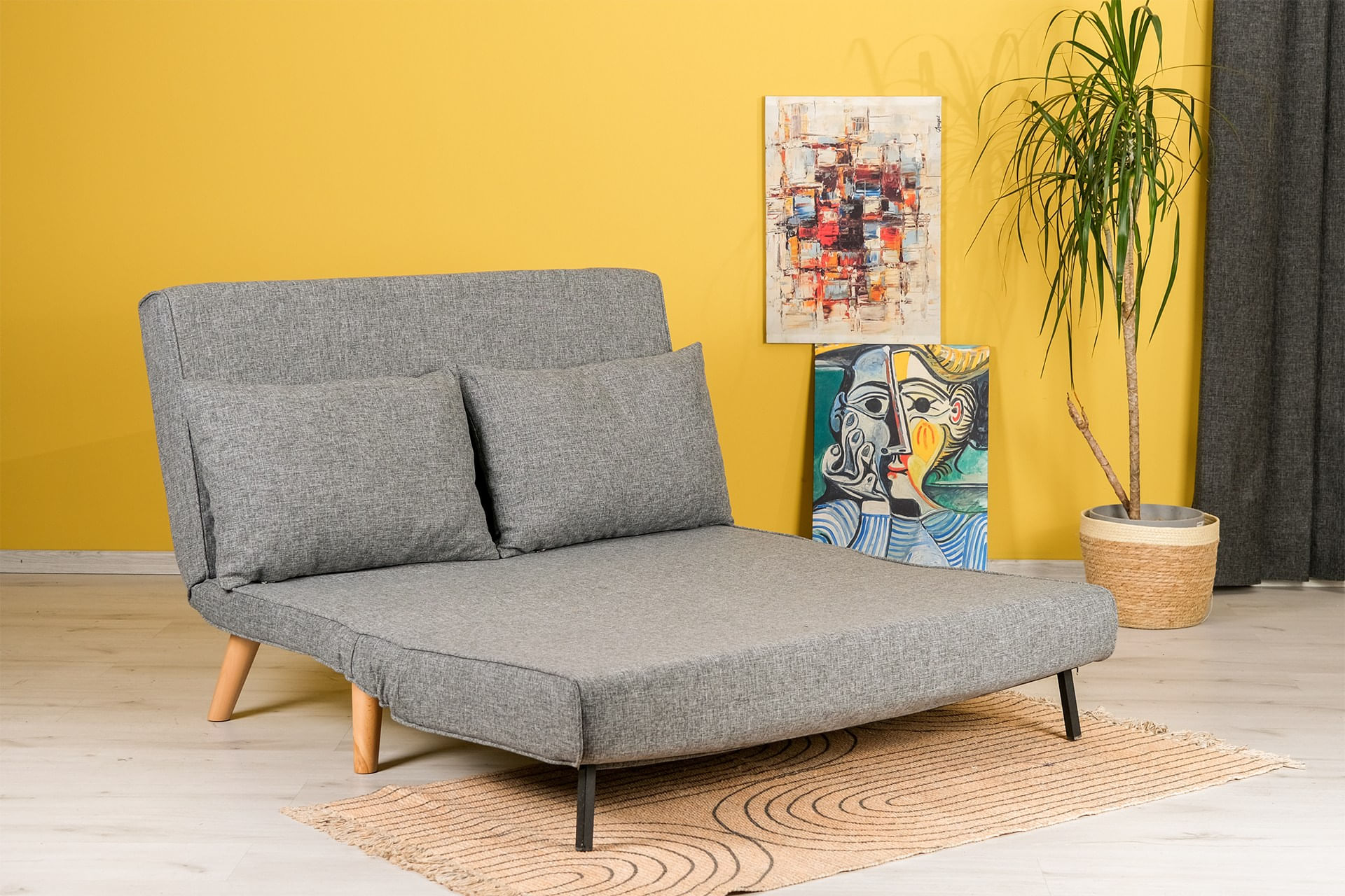Canapea extensibila, Hanah Home, metal si poliester, gri deschis, 120x79x80 cm — imaginea 2