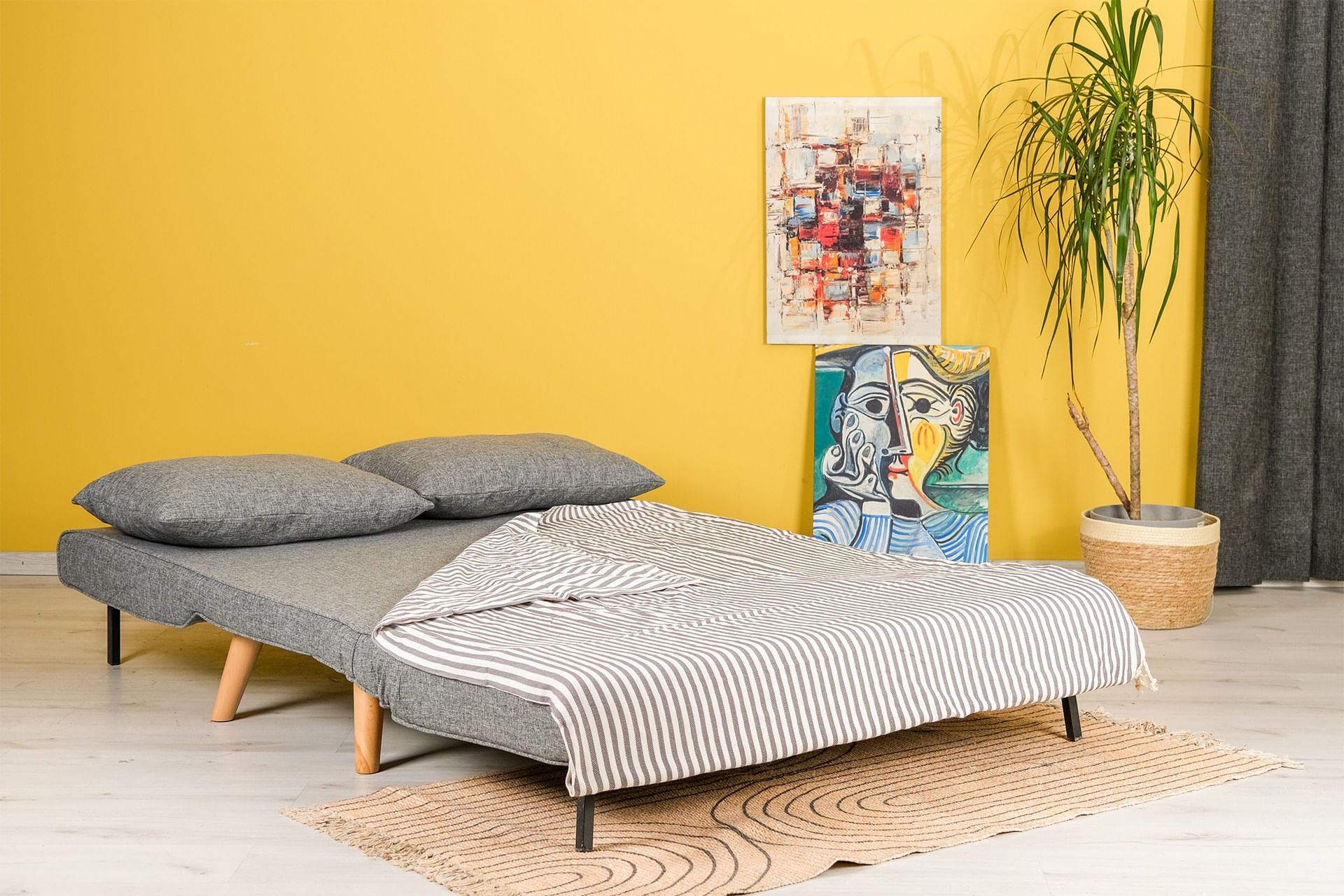Canapea extensibila, Hanah Home, metal si poliester, gri deschis, 120x79x80 cm — imaginea 3