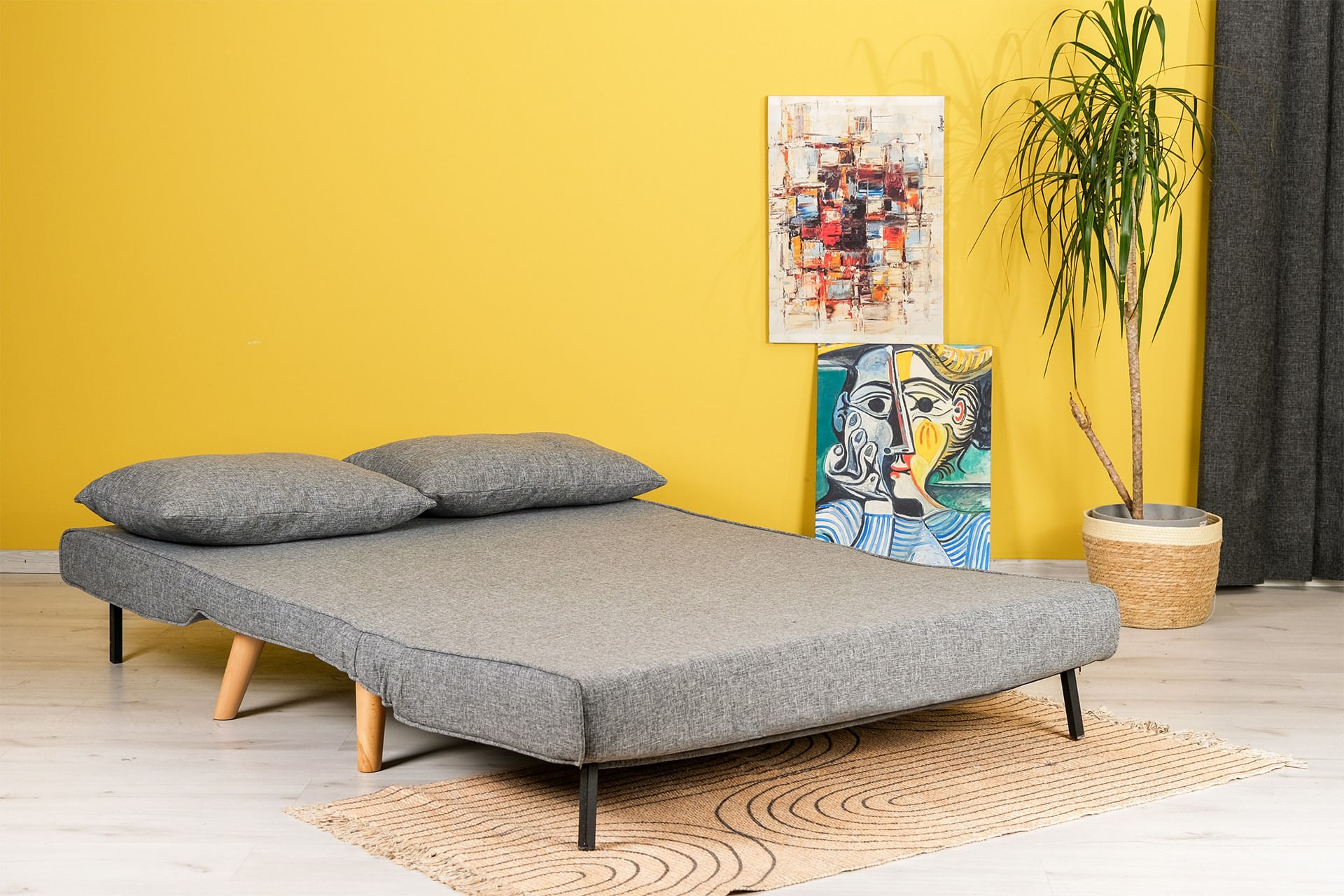 Canapea extensibila, Hanah Home, metal si poliester, gri deschis, 120x79x80 cm — imaginea 4
