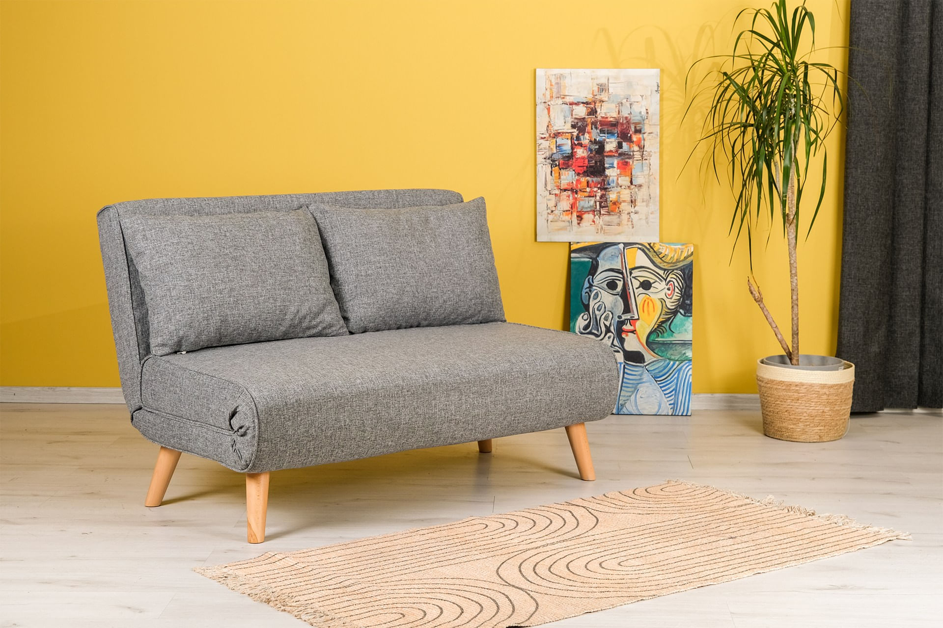 Canapea extensibila, Hanah Home, metal si poliester, gri deschis, 120x79x80 cm — imaginea 6