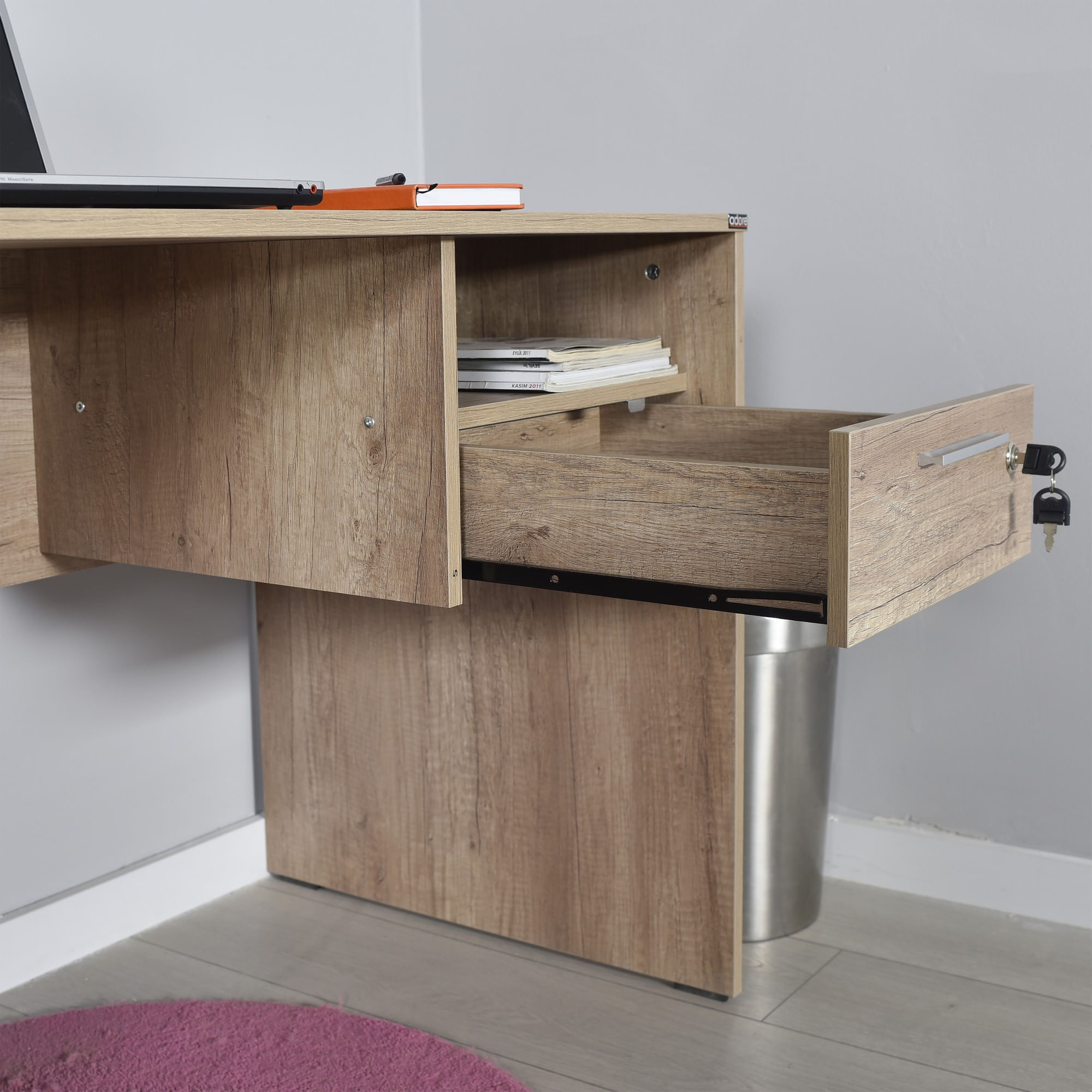 Birou de studiu, Hanah Home, panou de particule melaminat, nuc deschis, 120x60x75 cm — imaginea 6