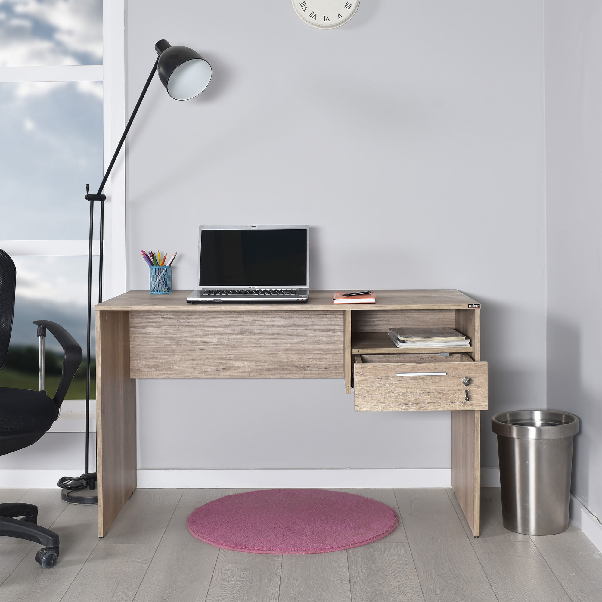 Birou de studiu, Hanah Home, panou de particule melaminat, nuc deschis, 120x60x75 cm — imaginea 7