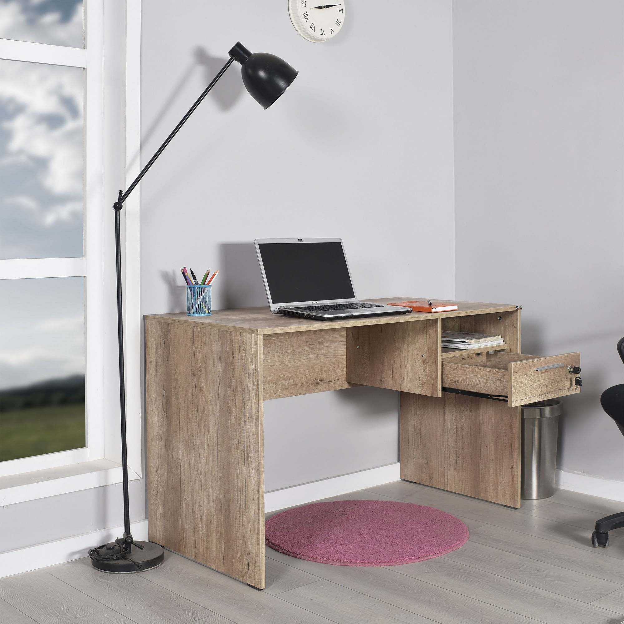 Birou de studiu, Hanah Home, panou de particule melaminat, nuc deschis, 120x60x75 cm — imaginea 10