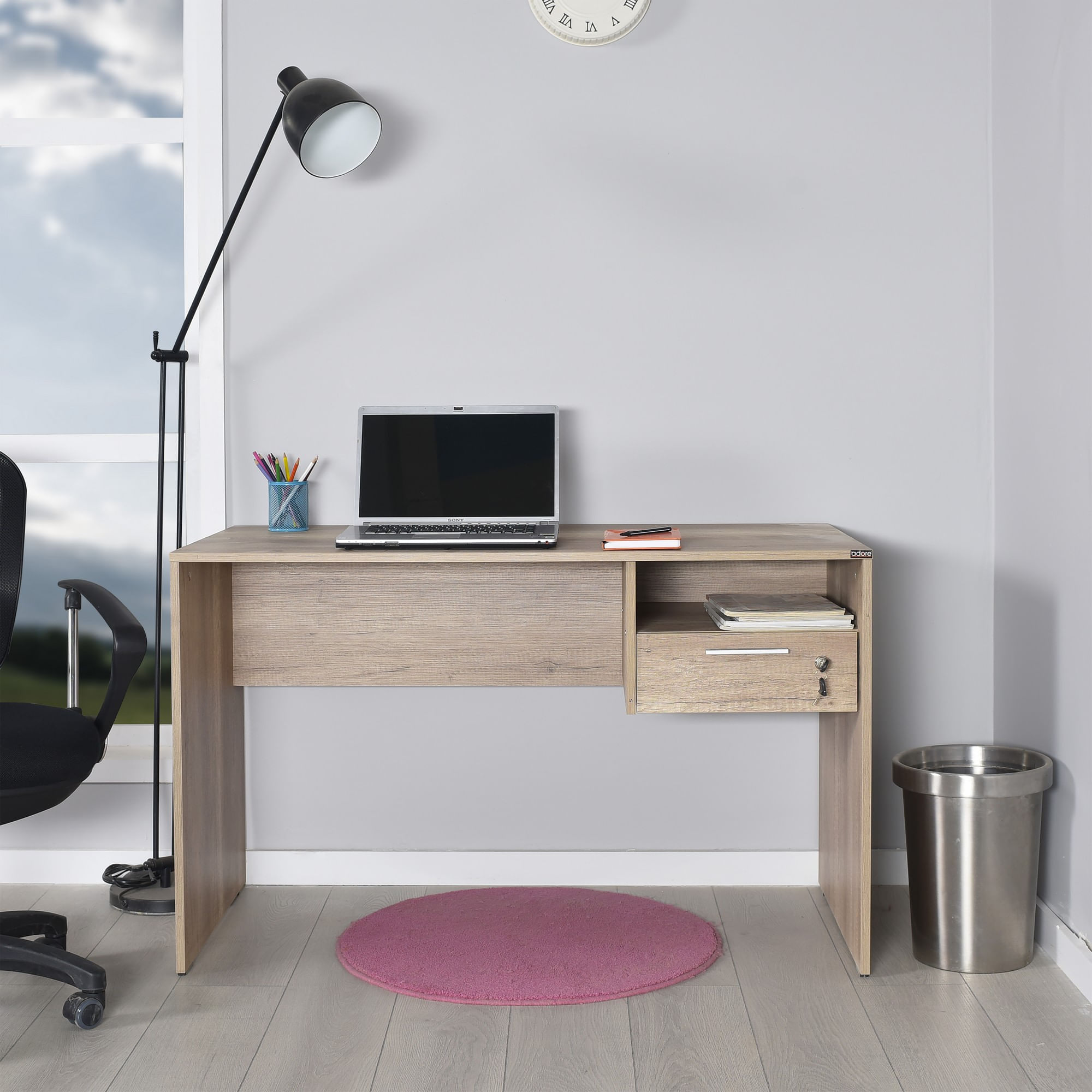 Birou de studiu, Hanah Home, panou de particule melaminat, nuc deschis, 120x60x75 cm — imaginea 11