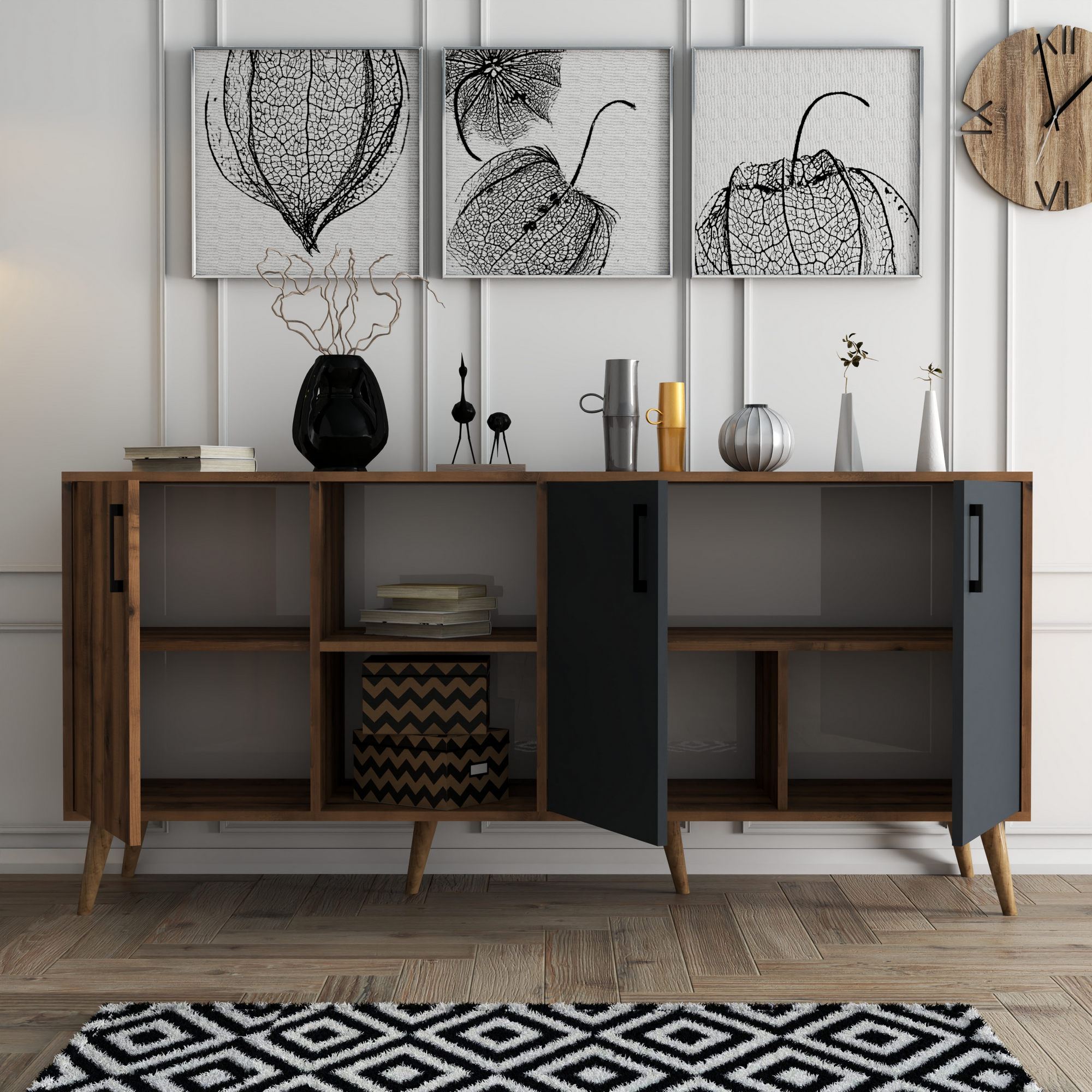 Consola, Hanah Home, PAL melaminat, nuc si antracit, 180x45x80 cm — imaginea 3