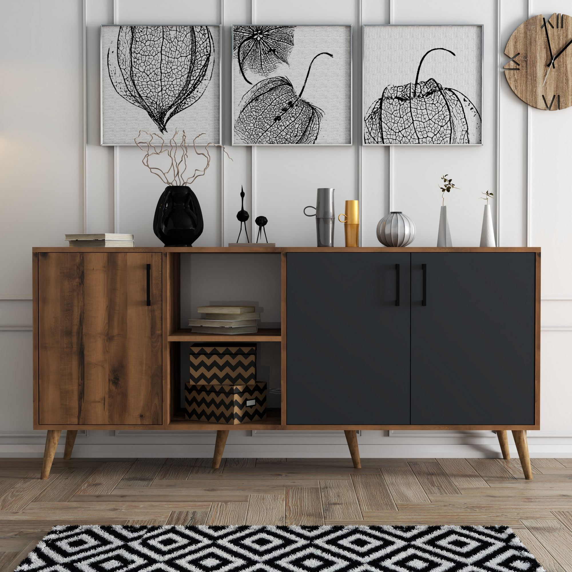 Consola, Hanah Home, PAL melaminat, nuc si antracit, 180x45x80 cm — imaginea 4