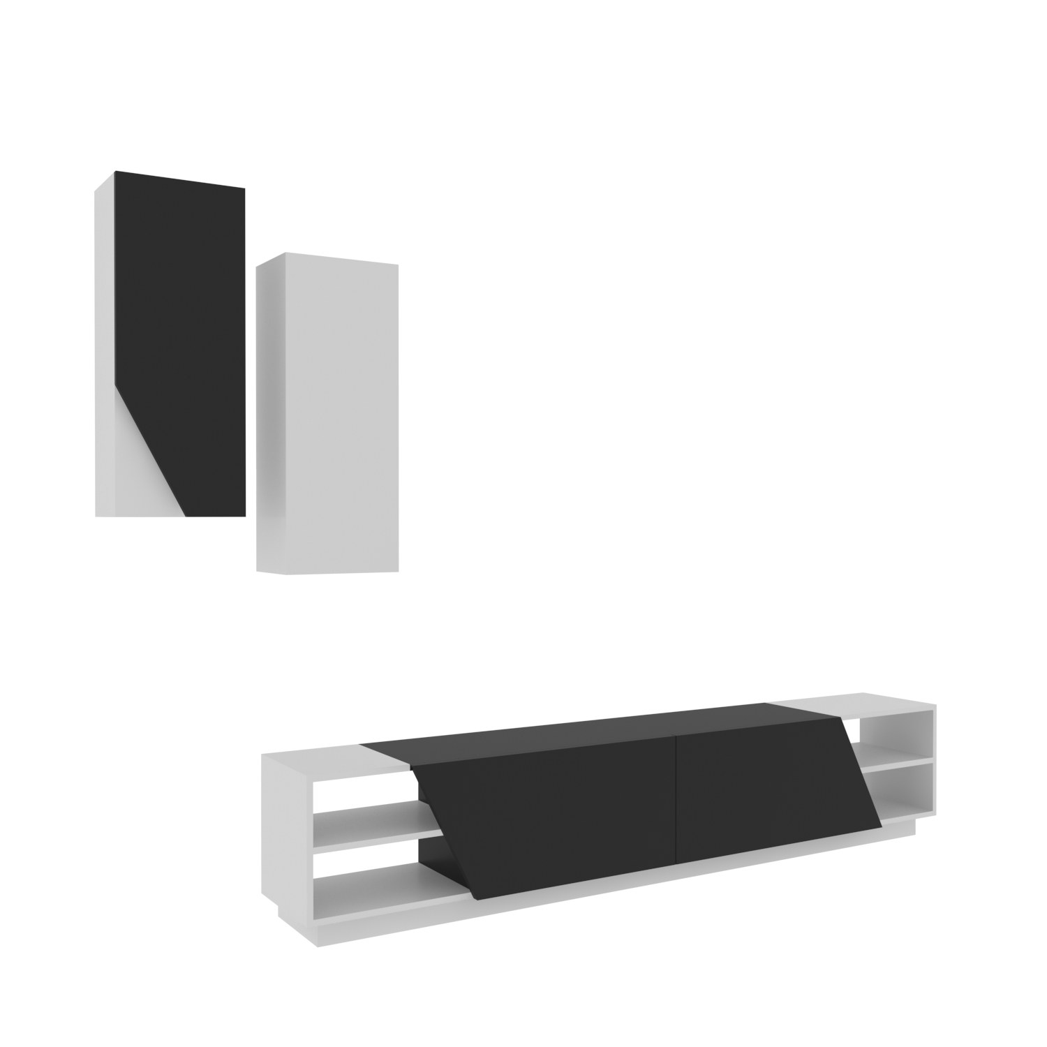 Comoda tv, Hanah Home, pal melaminat, alb-negru, 240x47x37.5 cm — imaginea 4