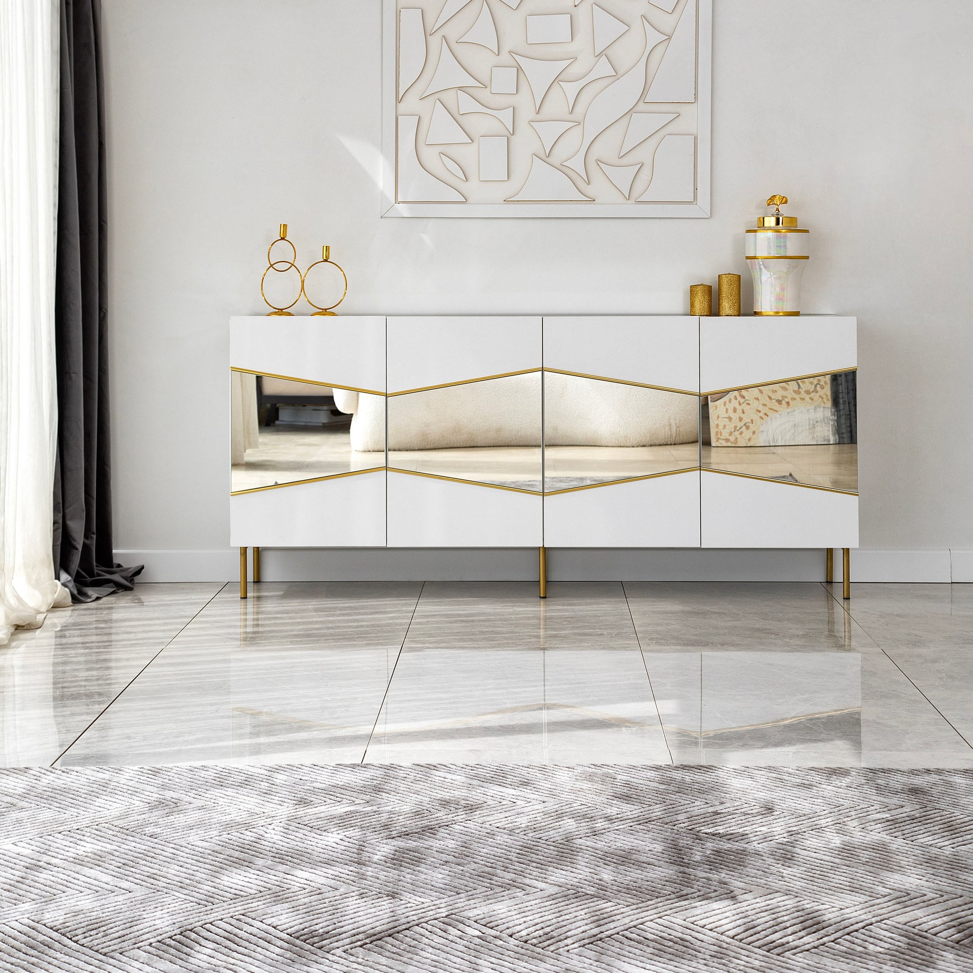 Consola, Hanah Home, pal melaminat, alb auriu, 180x40x80 cm, 552NOS1809 — imaginea 4