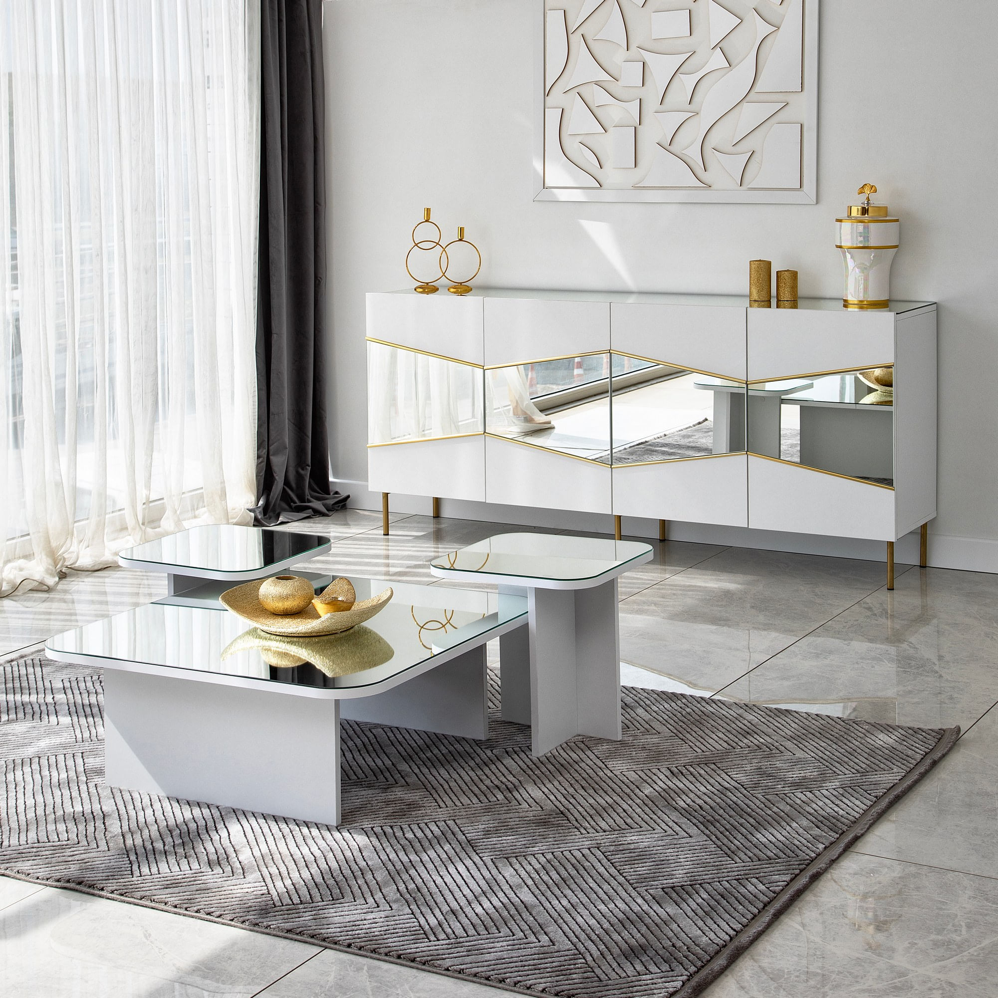 Consola, Hanah Home, pal melaminat, alb auriu, 180x40x80 cm, 552NOS1809 — imaginea 5