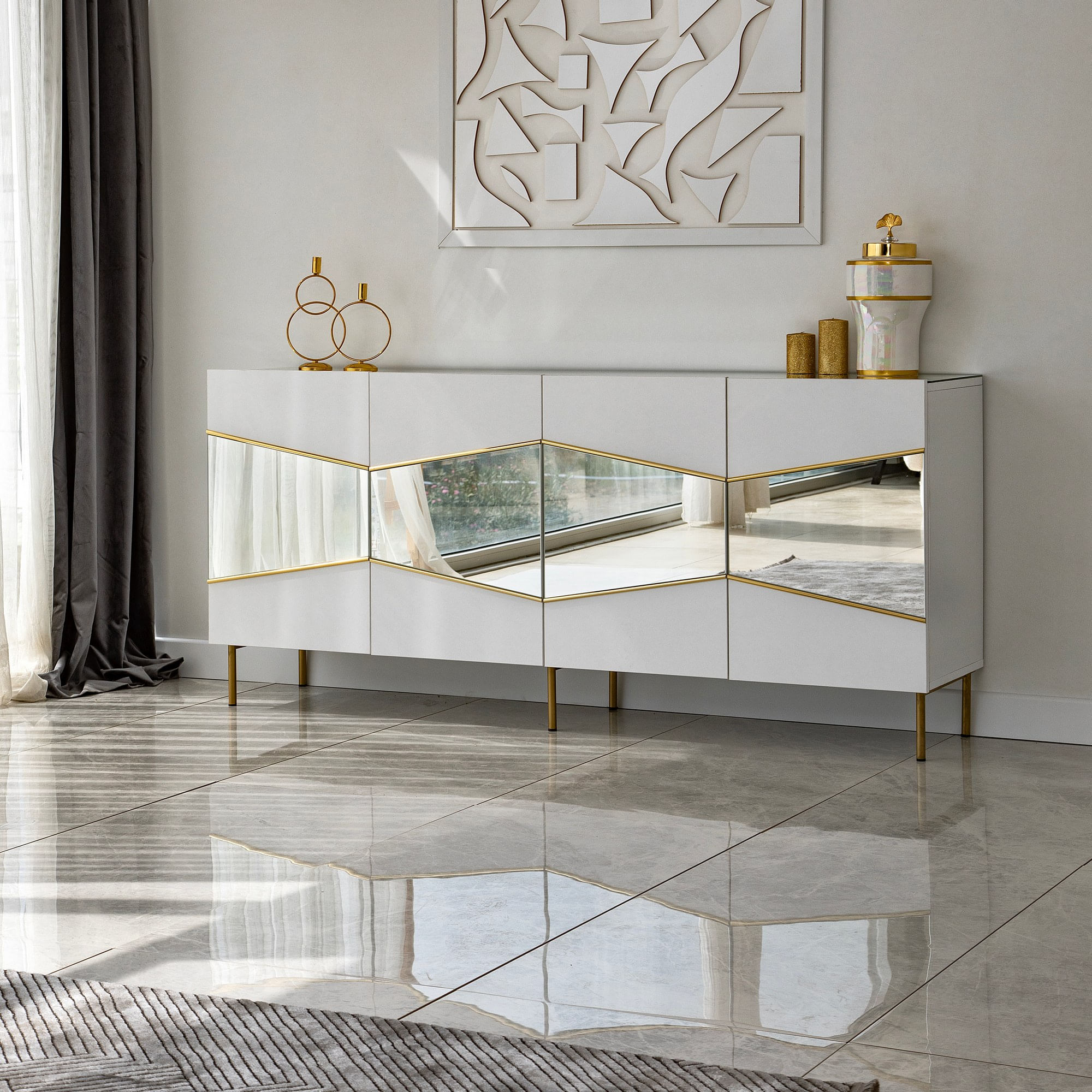 Consola, Hanah Home, pal melaminat, alb auriu, 180x40x80 cm, 552NOS1809 — imaginea 7