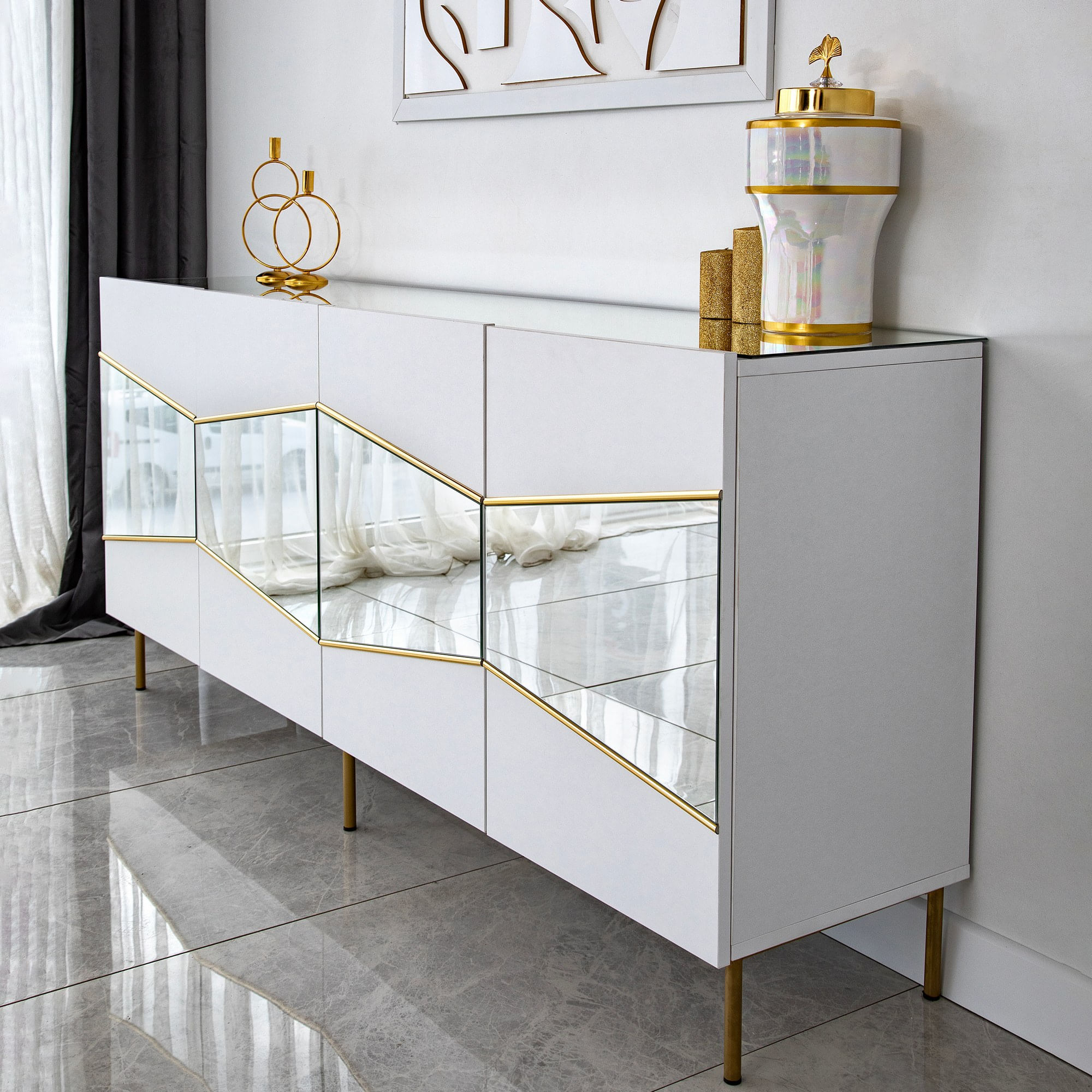 Consola, Hanah Home, pal melaminat, alb auriu, 180x40x80 cm, 552NOS1809 — imaginea 8