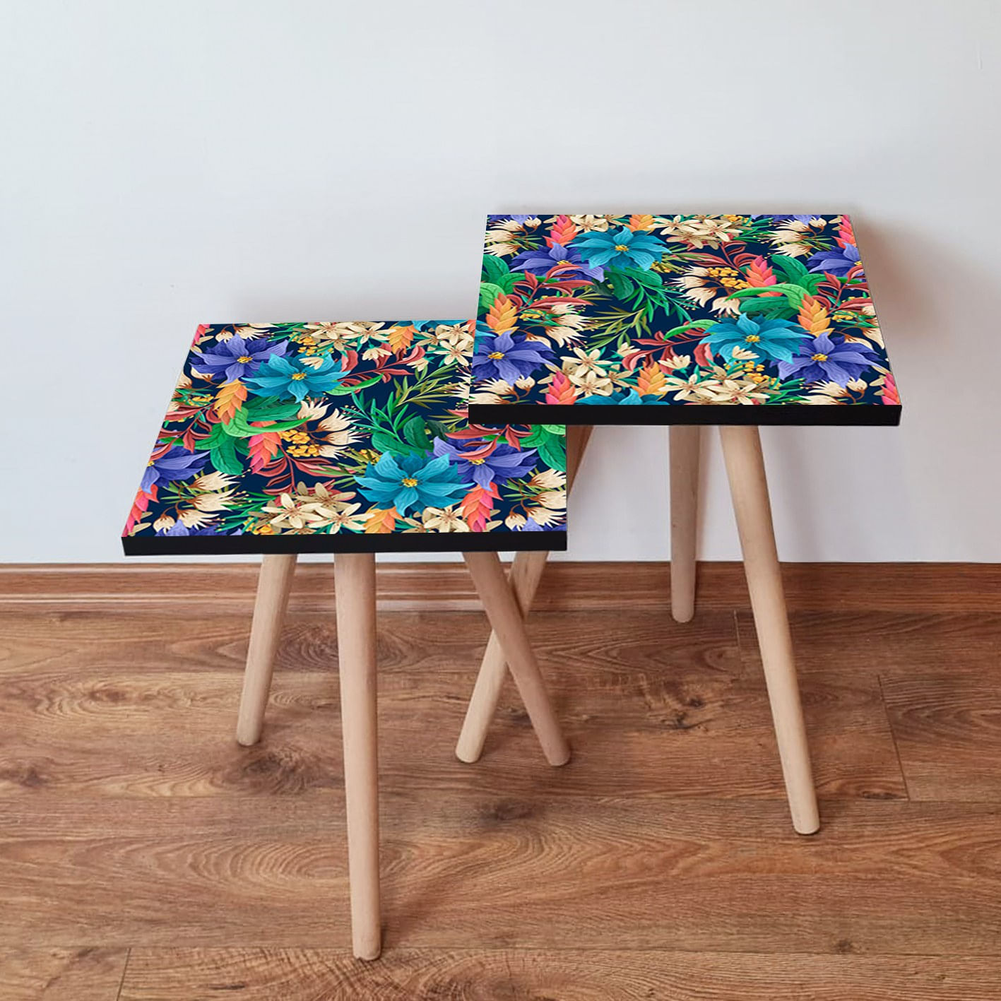 Set masute de cafea, Hanah Home, mdf, multicolor, 35x35x47 cm, picioare lemn fag, 481LNA2442