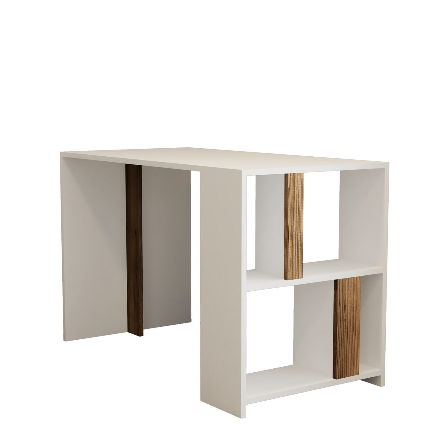 Birou de studiu, Hanah Home, pal melaminat, alb si nuc, 120x60x75.4 cm