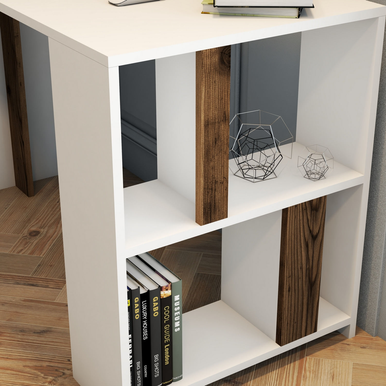 Birou de studiu, Hanah Home, pal melaminat, alb si nuc, 120x60x75.4 cm — imaginea 2