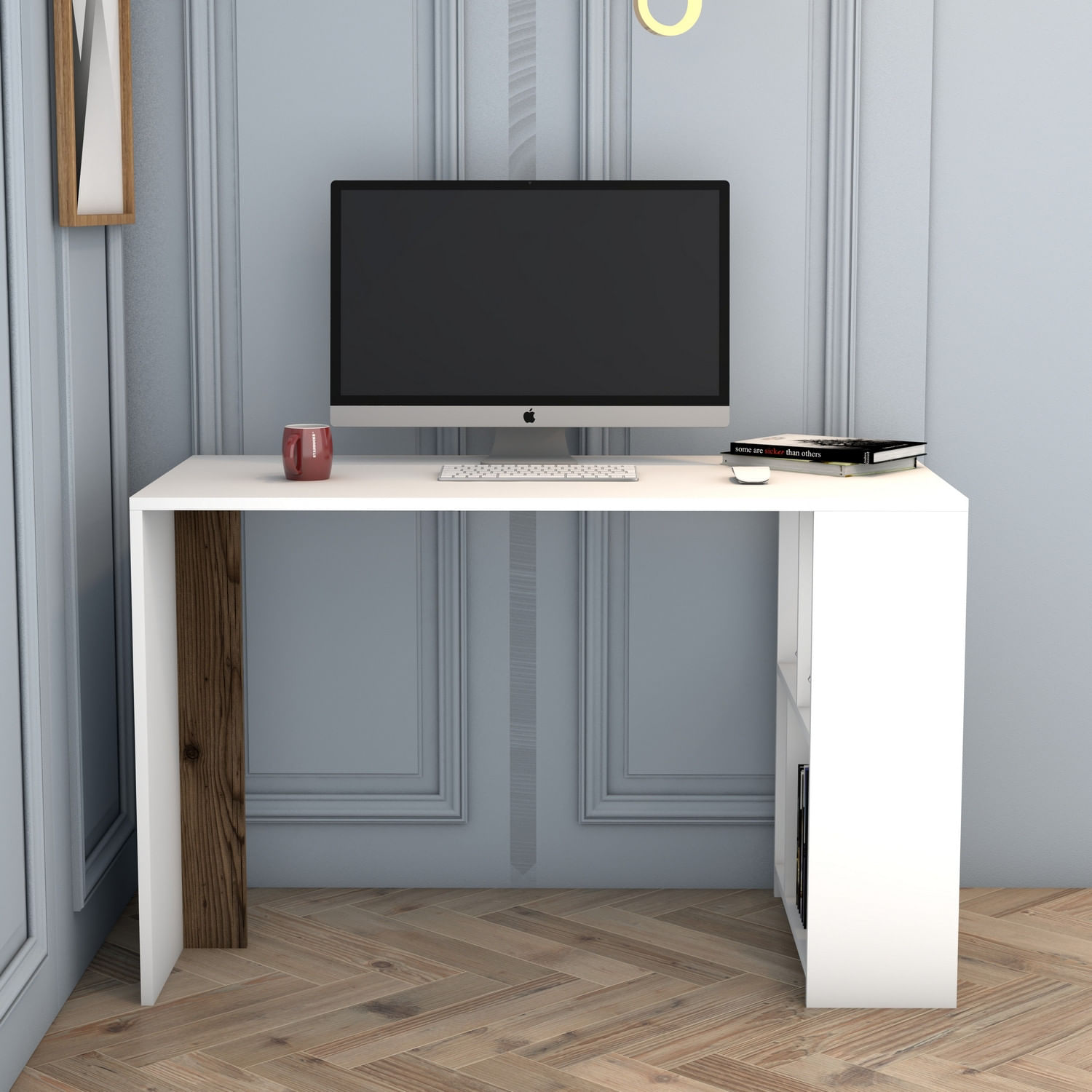 Birou de studiu, Hanah Home, pal melaminat, alb si nuc, 120x60x75.4 cm — imaginea 4