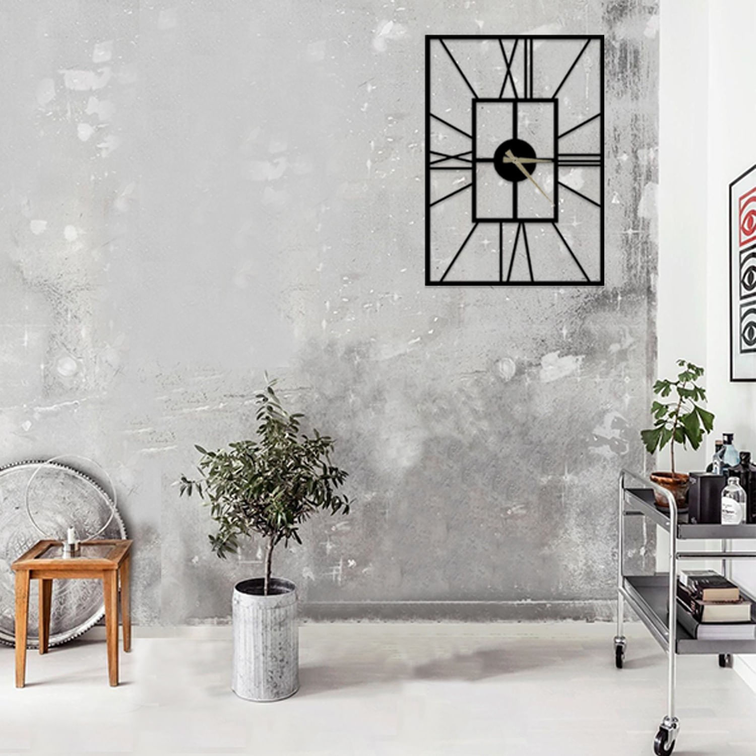 Ceas de perete decorativ, Wallxpert, metal, negru, 50x70 cm, 826PIR2057
