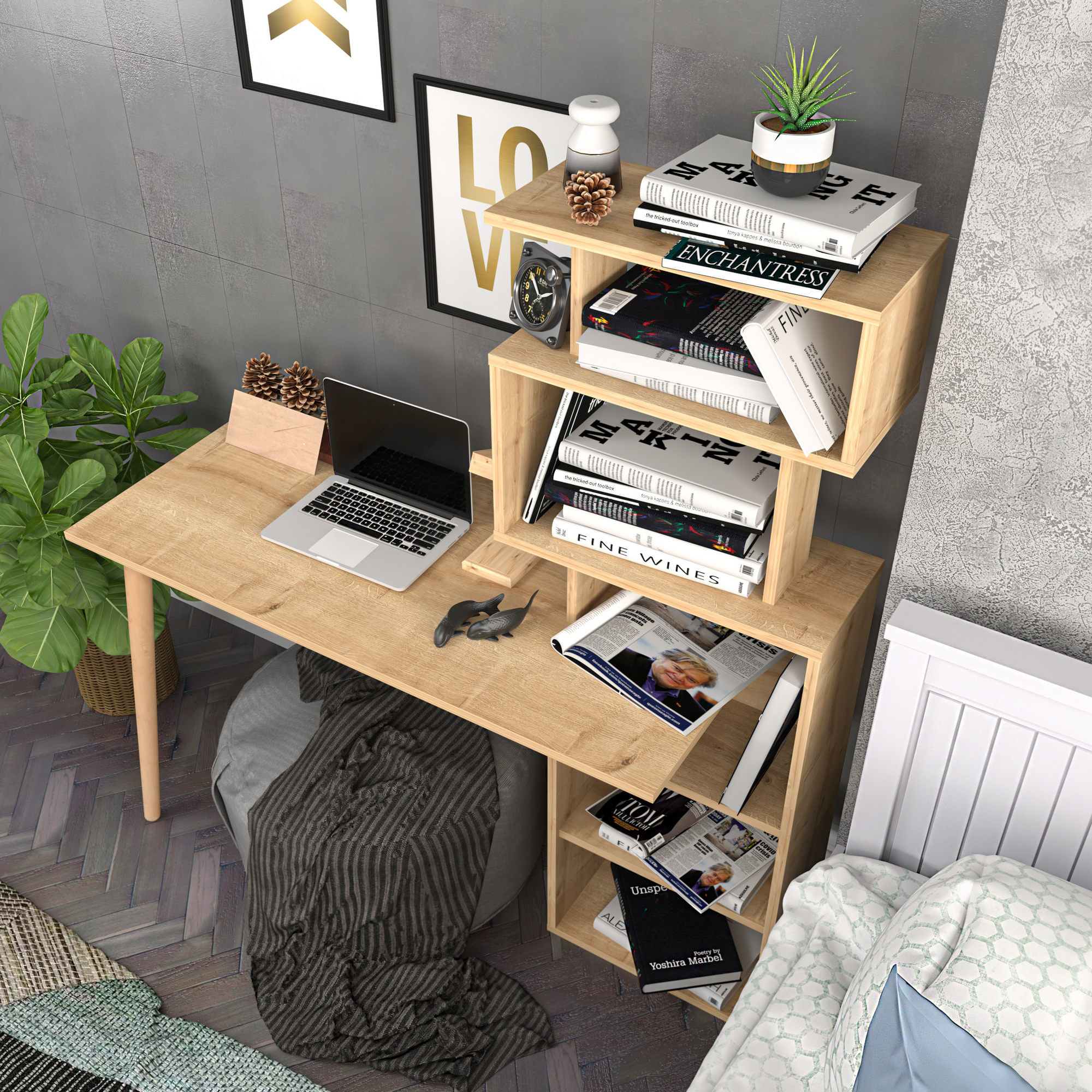 Birou, Hanah Home, pal melaminat, stejar, 133x55x146.4 cm — imaginea 4
