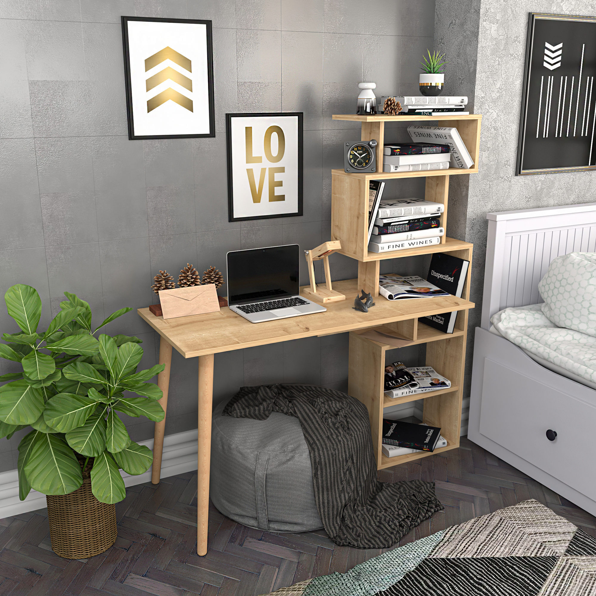 Birou, Hanah Home, pal melaminat, stejar, 133x55x146.4 cm — imaginea 5